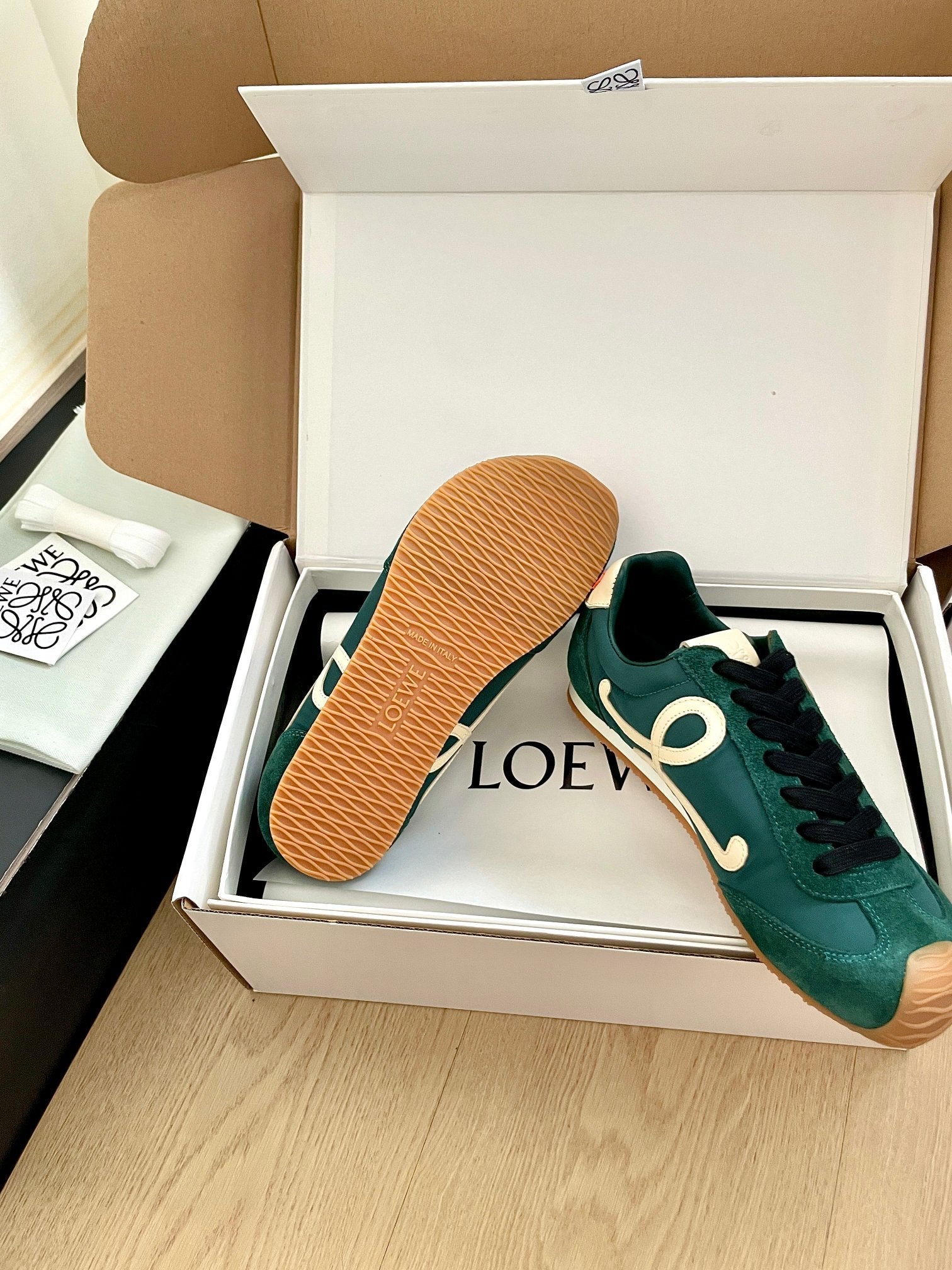 Loewe 26s Ballet Runner 2.0 In Dark Green Suede And Nylon
