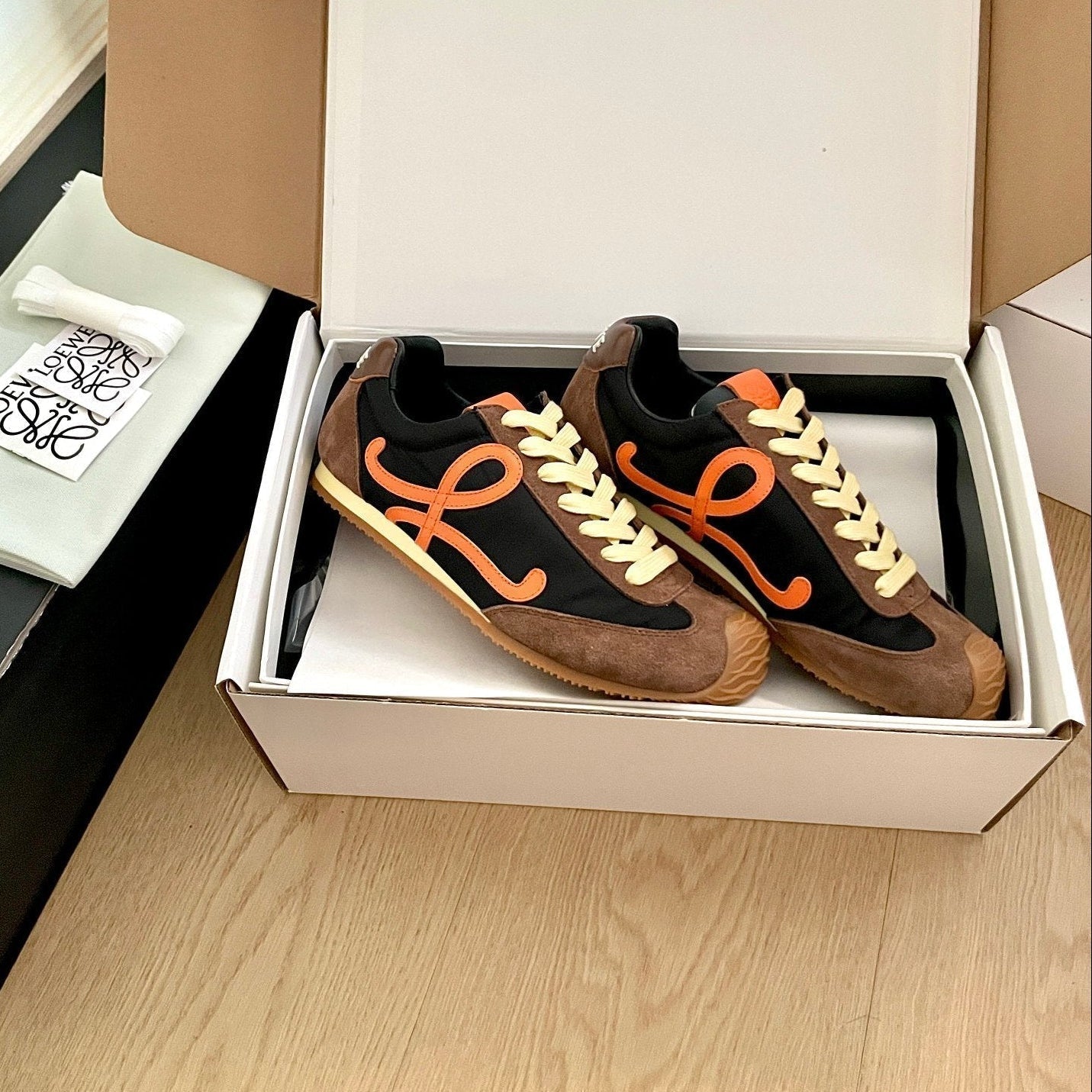 Loewe 26s Ballet Runner 2.0 In Dark Brown Suede And Black Nylon