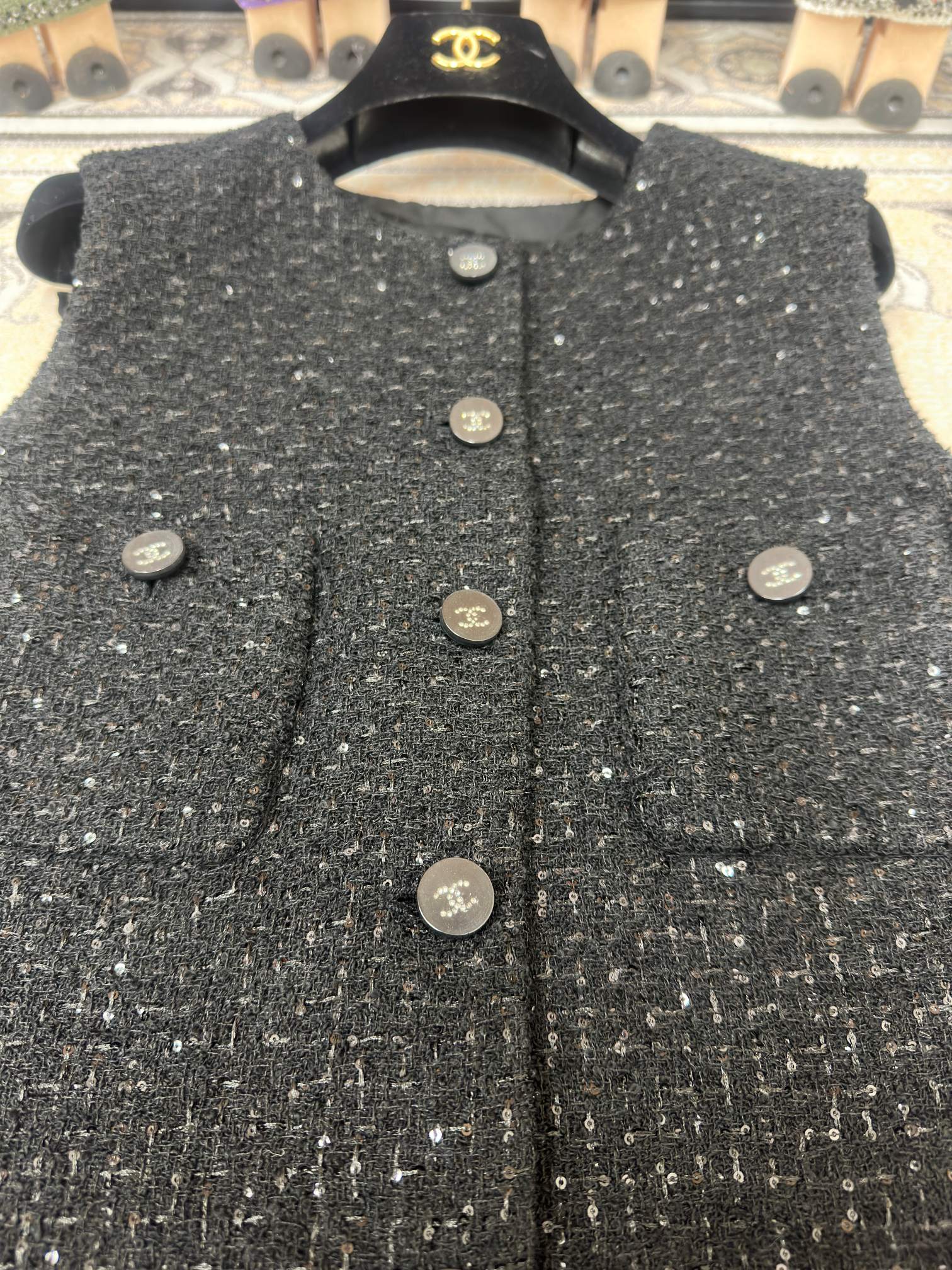 CC Tweed Vest Black Wool Polyamide 251933