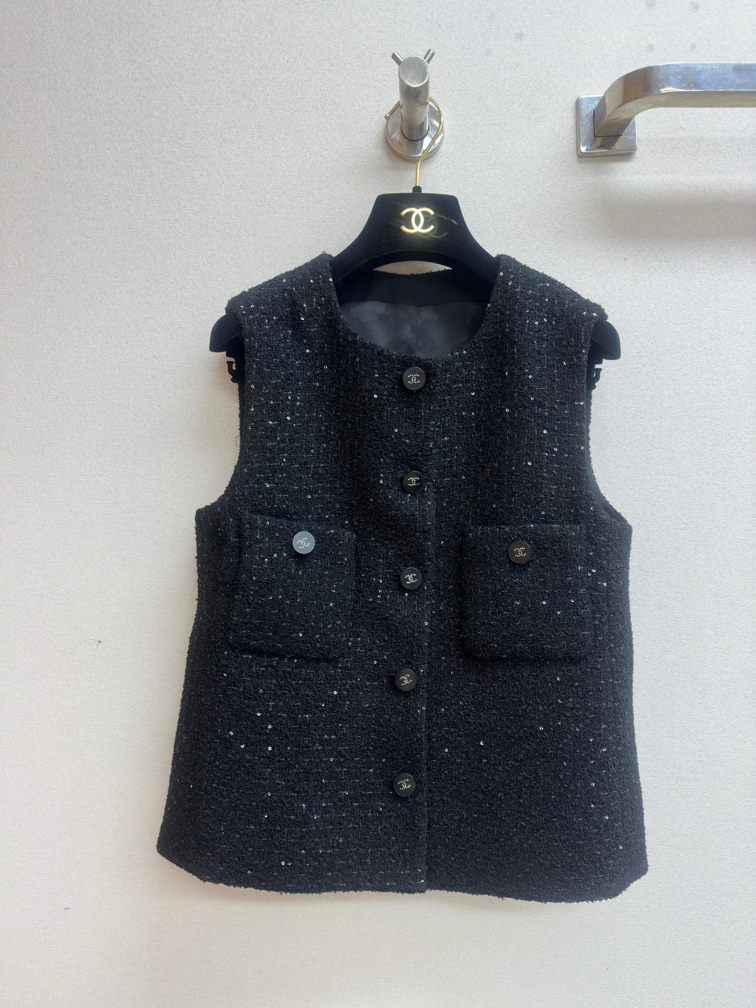 CC Tweed Vest Black Wool Polyamide 251933
