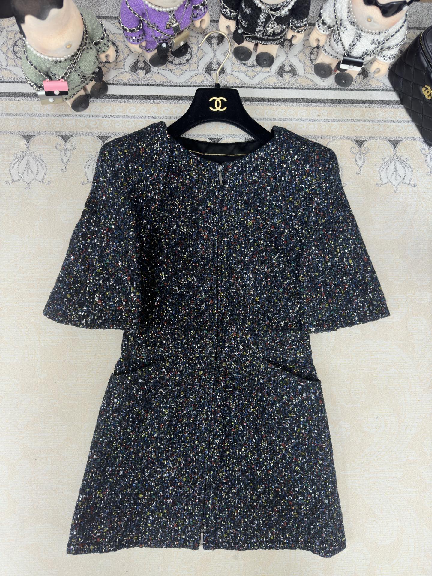 CC Tweed Short Sleeve Dress Multicolor Polyester Polyamide 251864