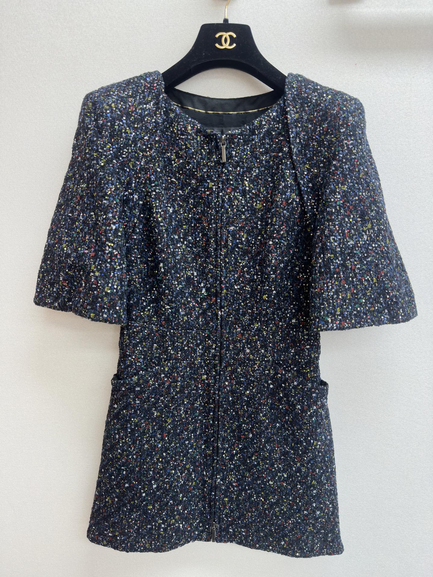 CC Tweed Short Sleeve Dress Multicolor Polyester Polyamide 251864