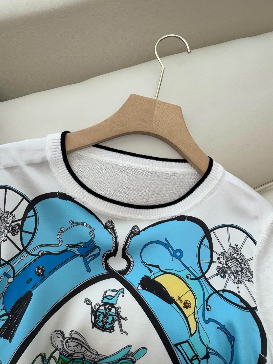 Hm Long Sleeve Knit Sweater White Blue Silk