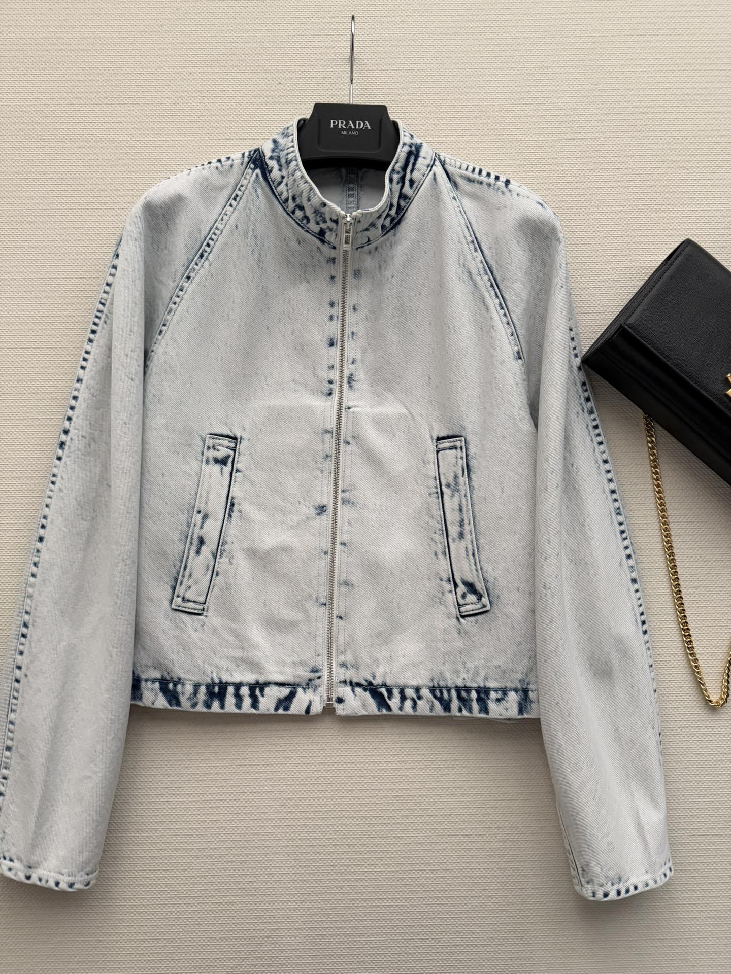Alaia 26ss Stand-Collar Jacket White Denim 352934
