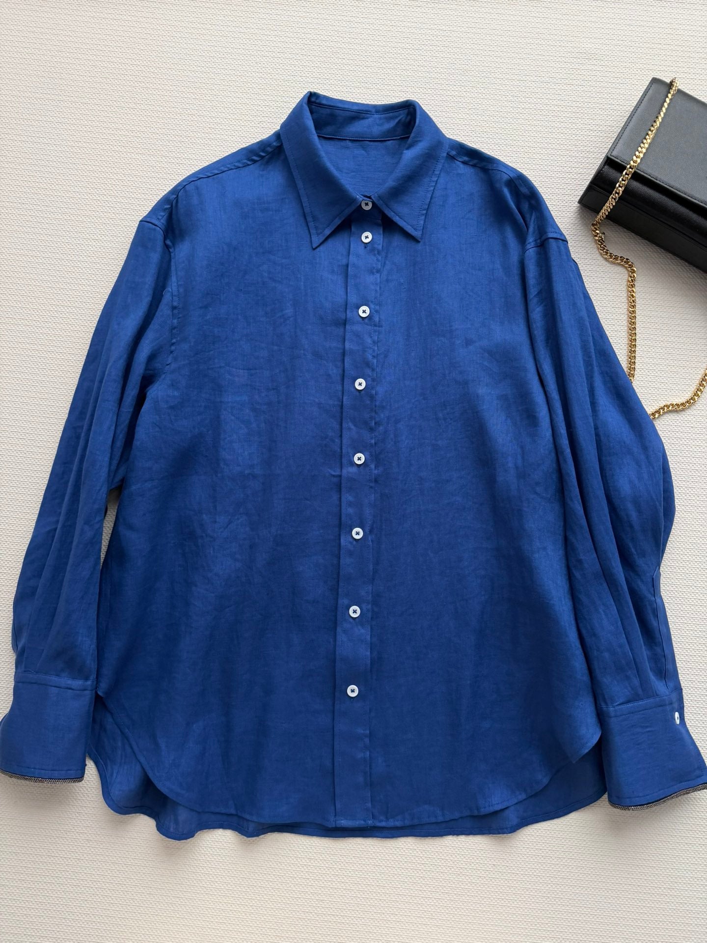 Brunello Long-Sleeved Shirt Blue Linen 352917