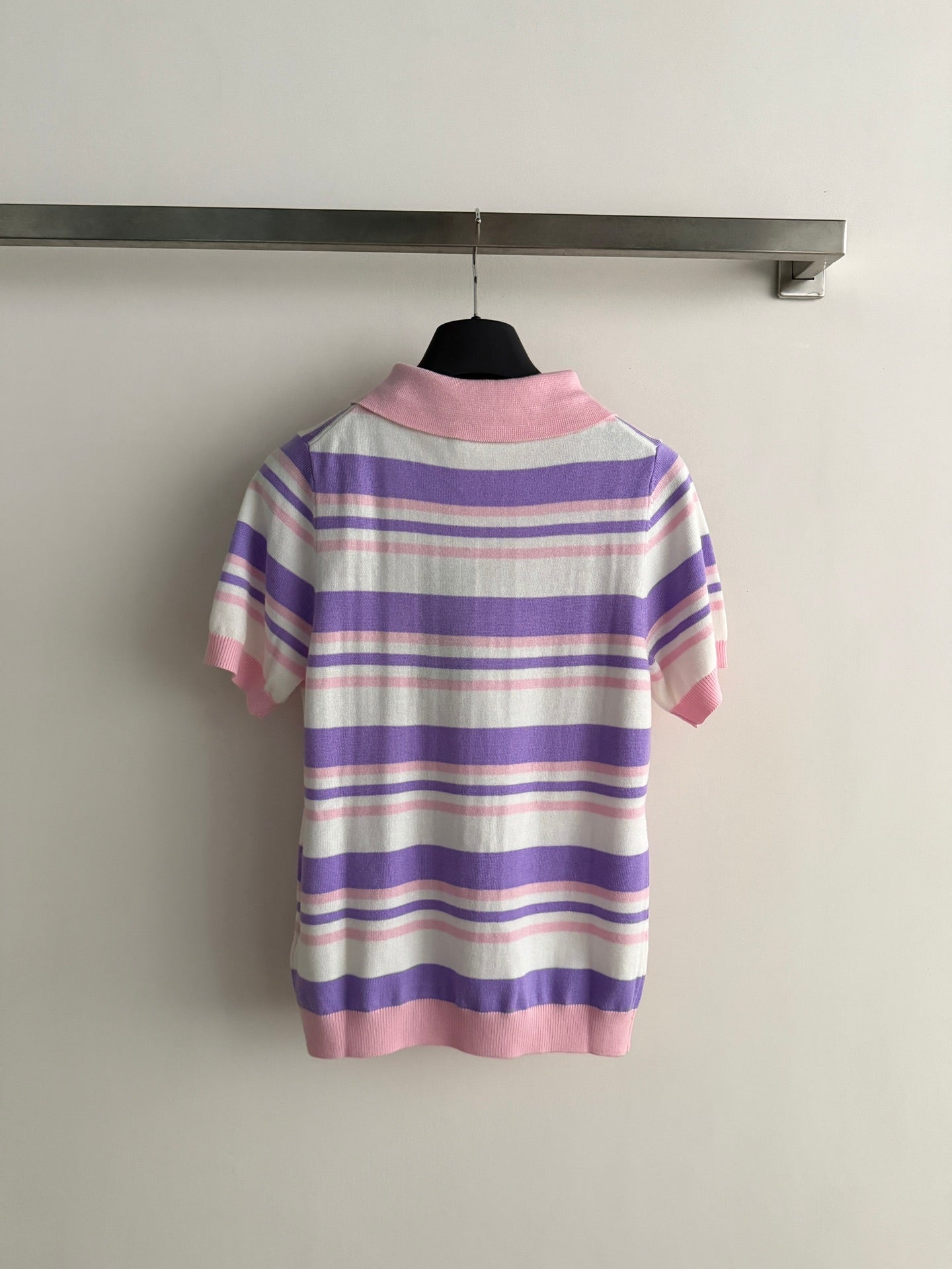 Fendi 26s Striped Polo Shirt Pink Purple Knit 363765