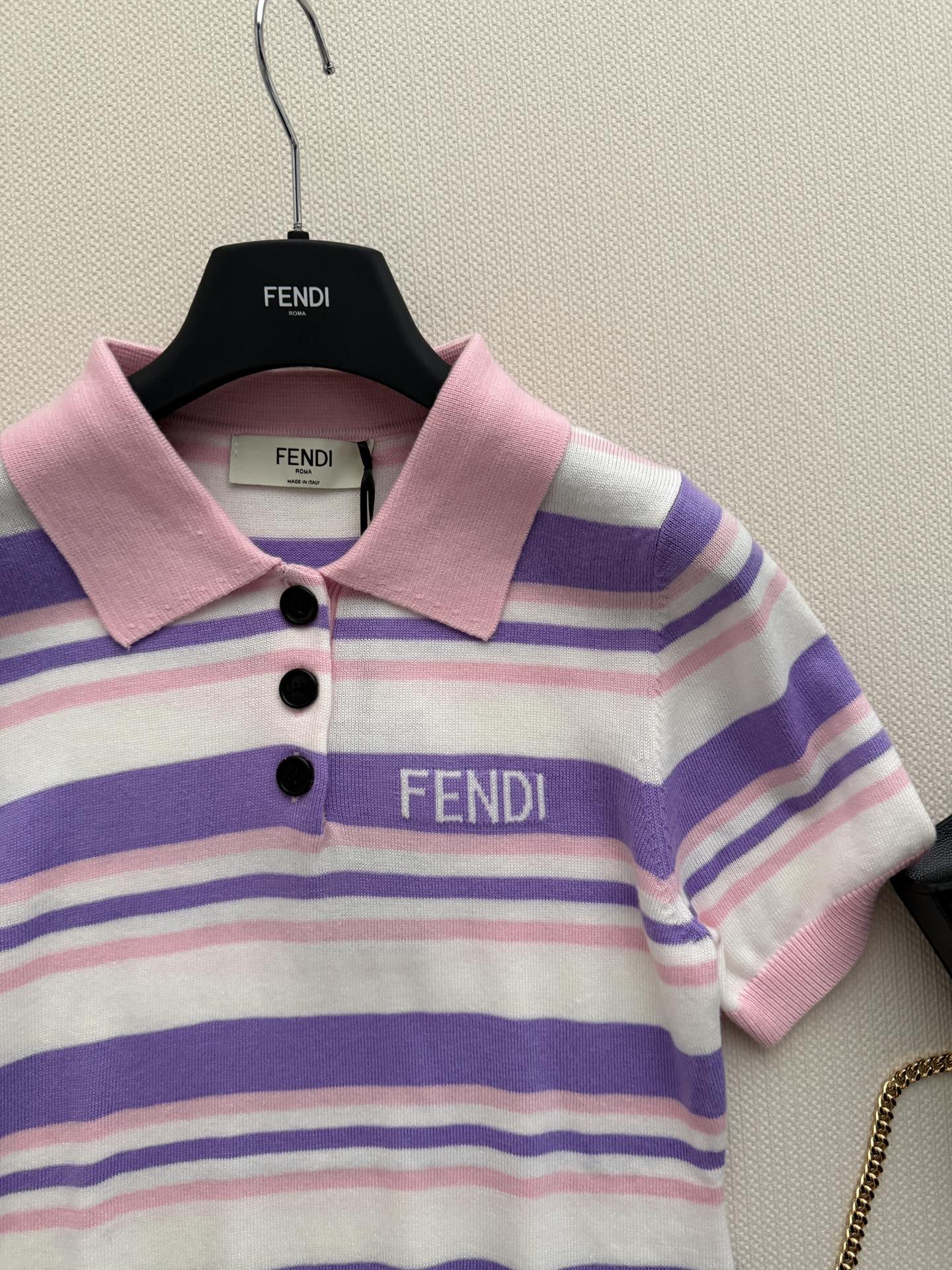 Fendi 26s Striped Polo Shirt Pink Purple Knit 363765