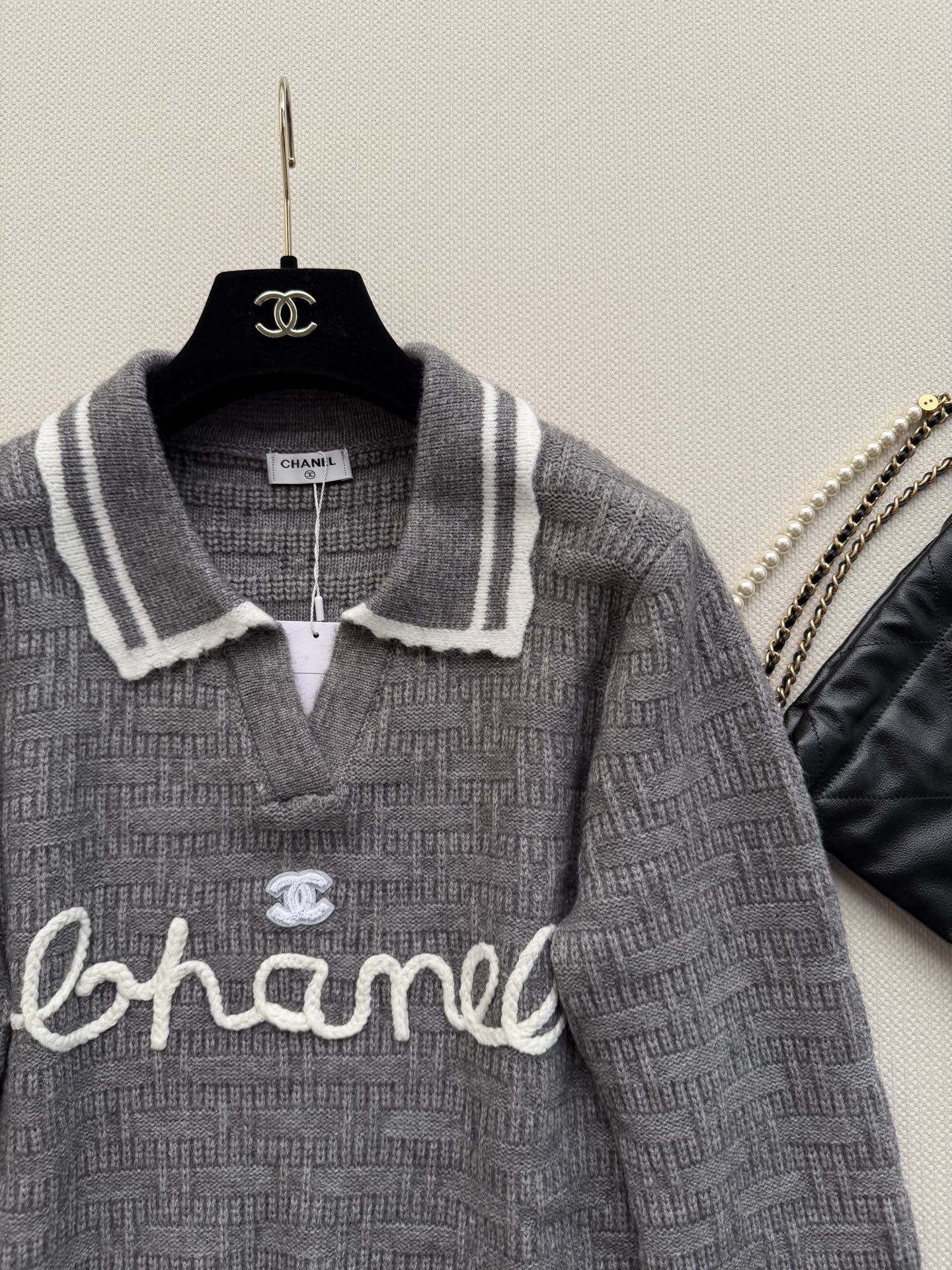 CC 26s Polo Knit Top Grey Wool 417721