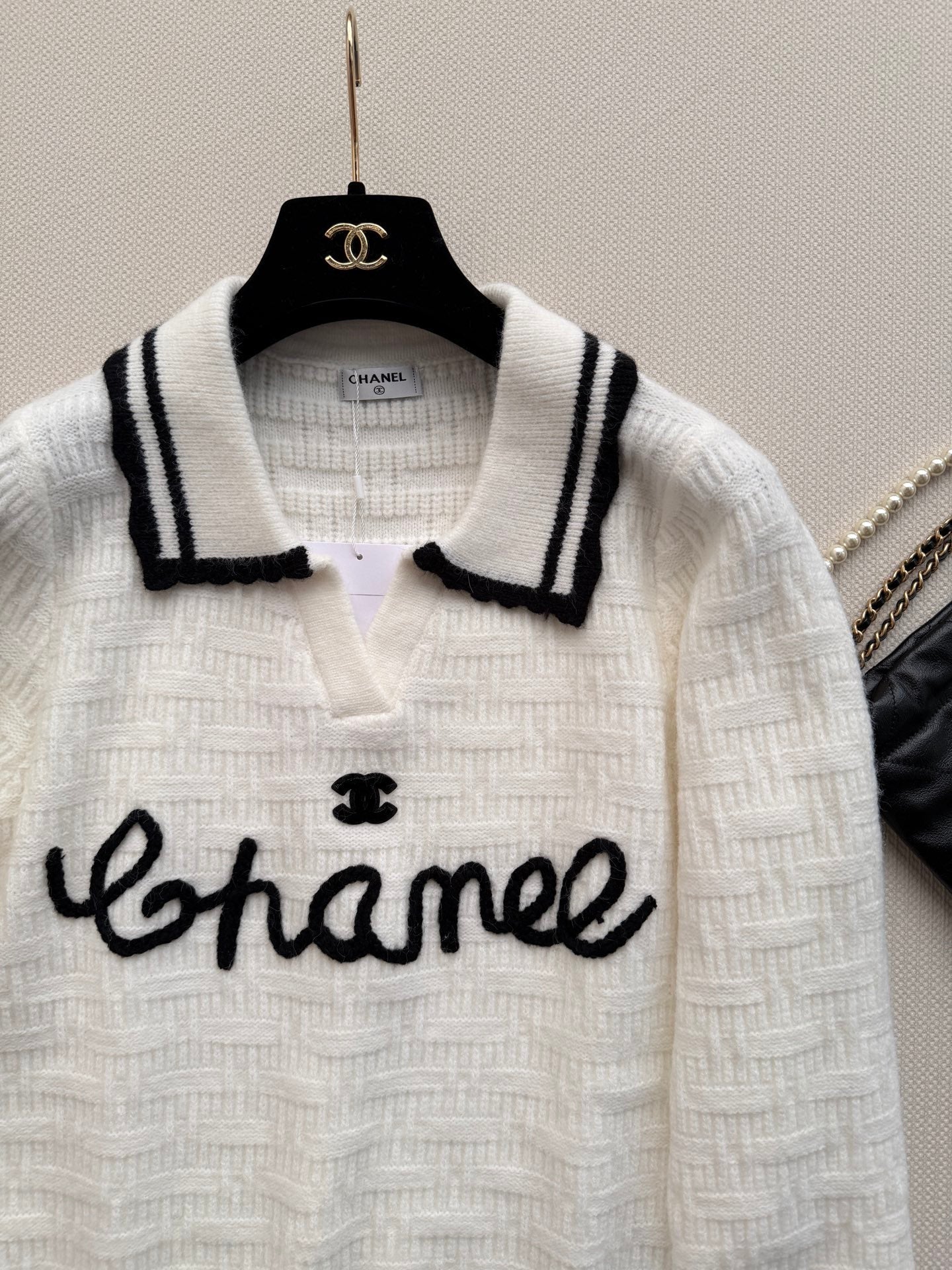 CC 26s Polo Knit Top White Wool 417719