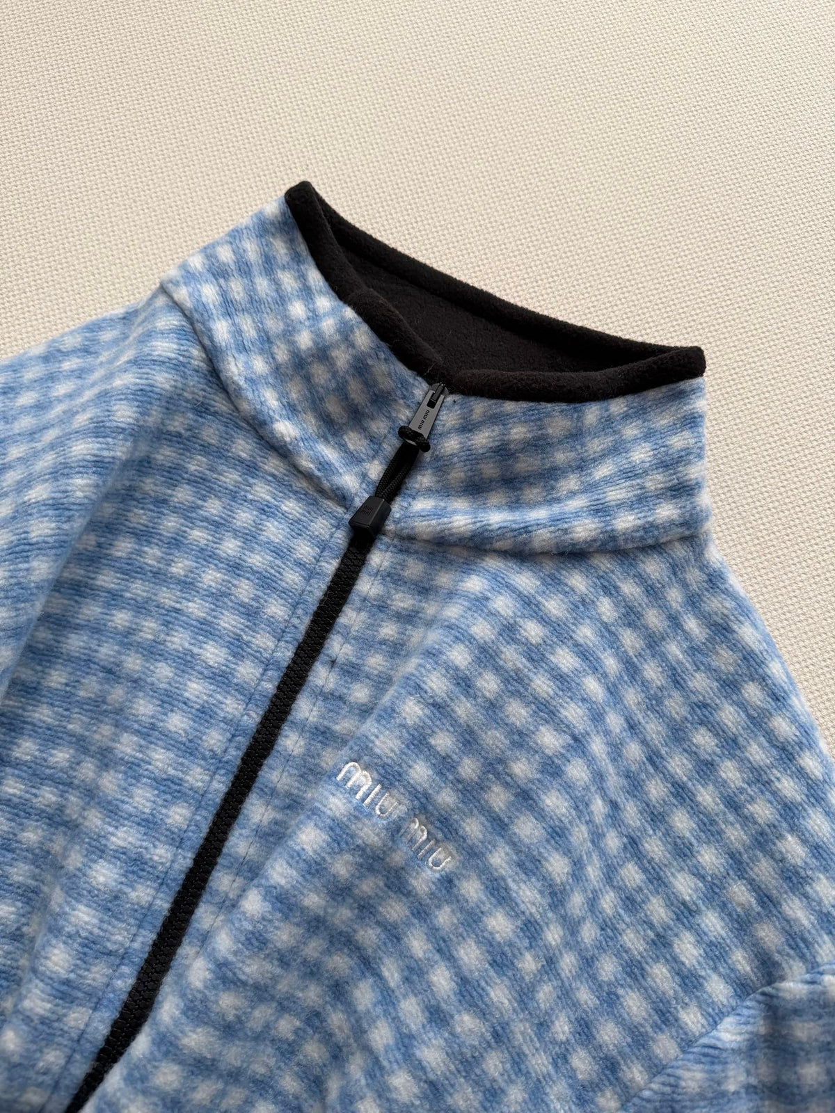 Miu Miu 26s Jacket Blue Gingham Knit 447178