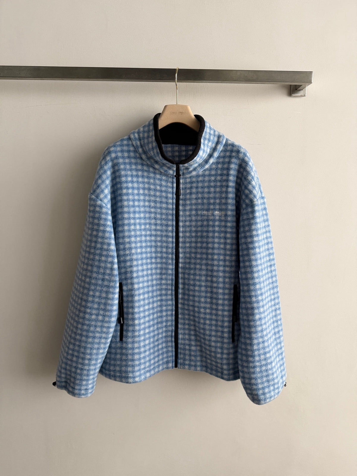 Miu Miu 26s Jacket Blue Gingham Knit 447178