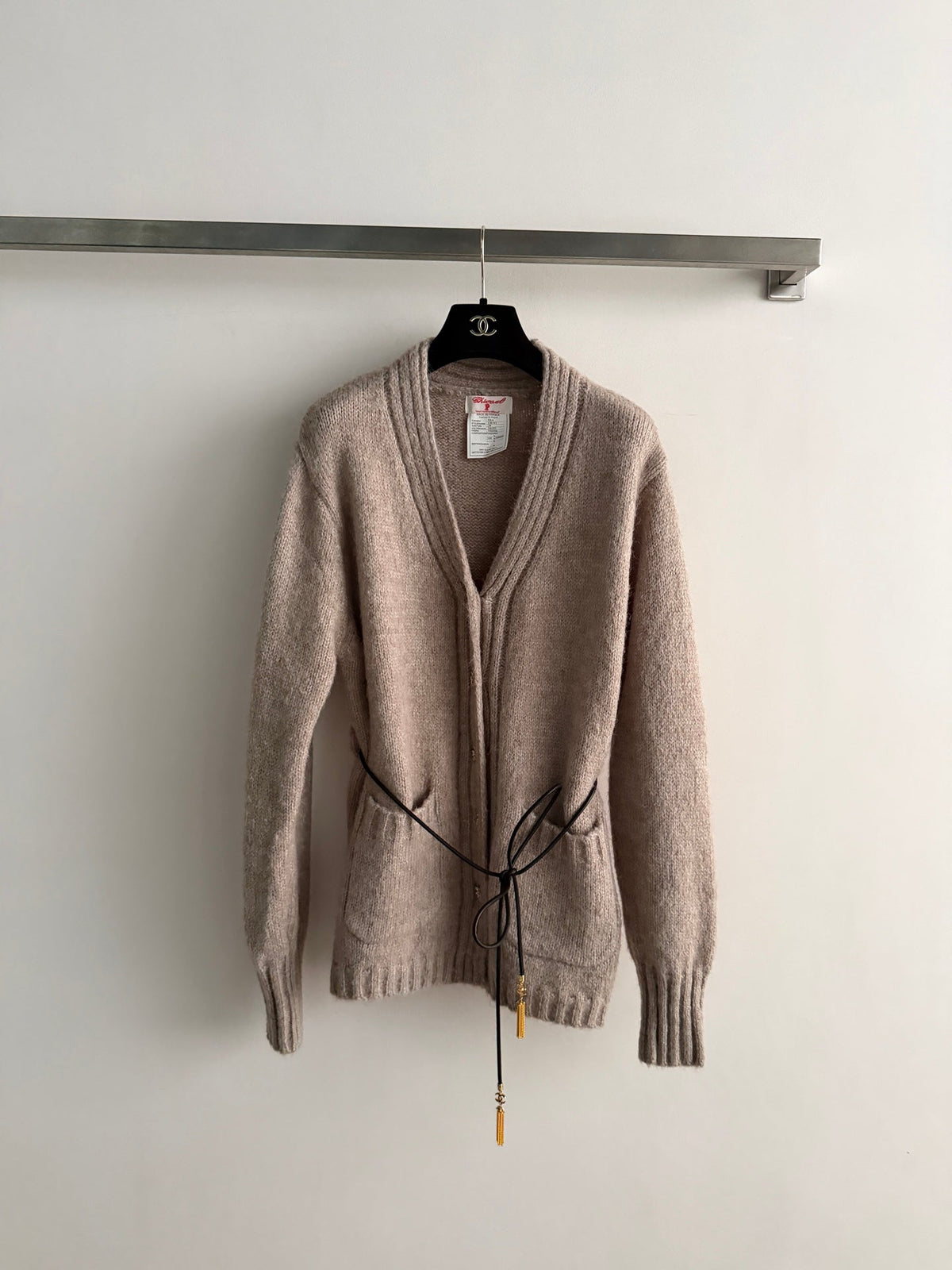Chanel 26s Cardigan Beige Belted Knit 447138