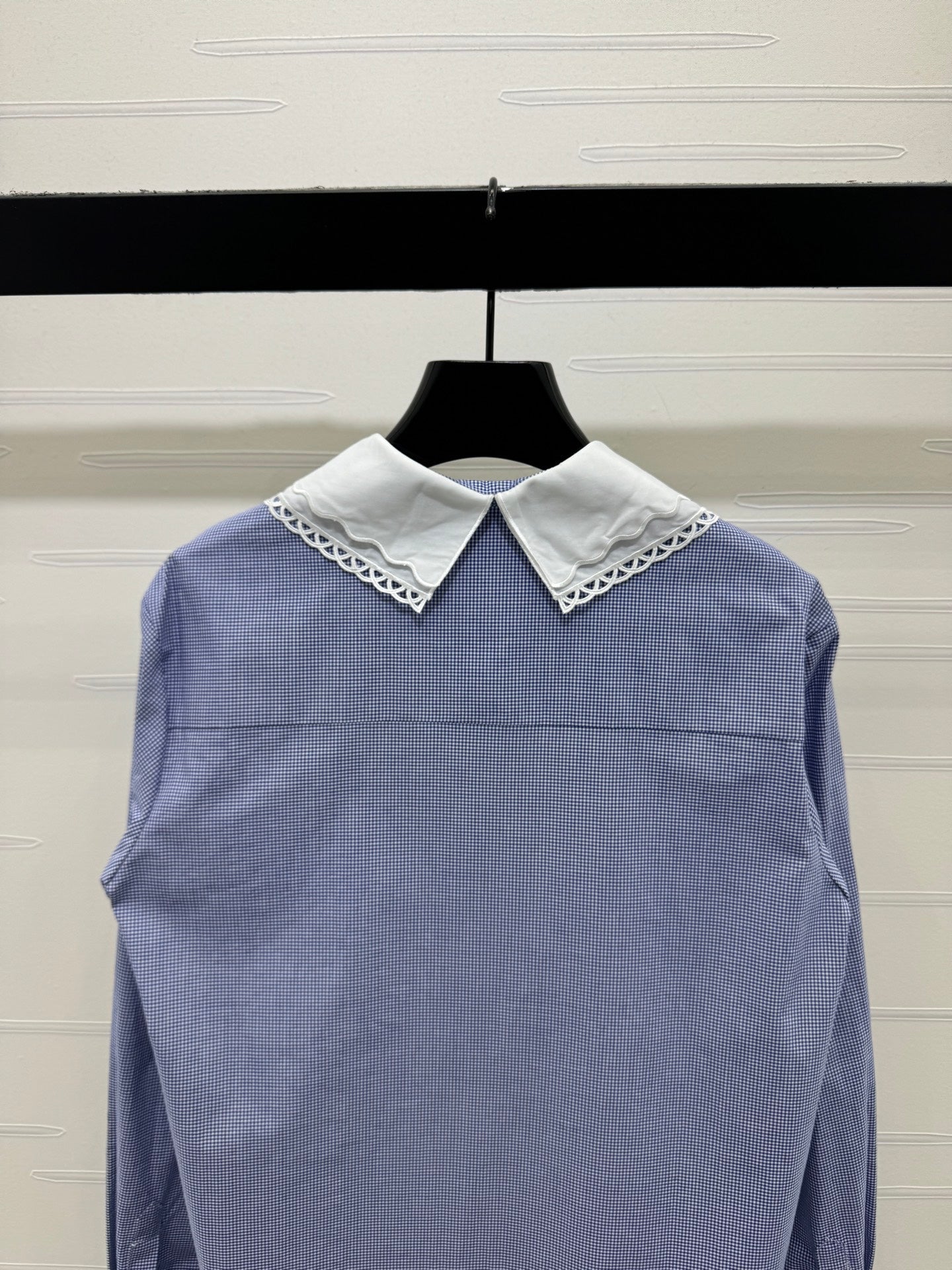 Miu Peter Pan Collar Plaid Shirt Blue Cotton 392635