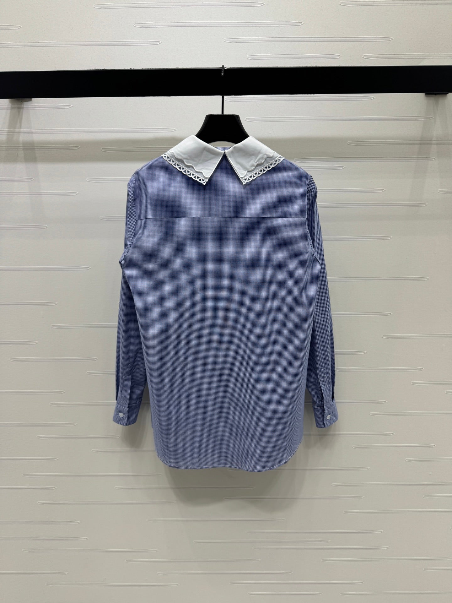 Miu Peter Pan Collar Plaid Shirt Blue Cotton 392635