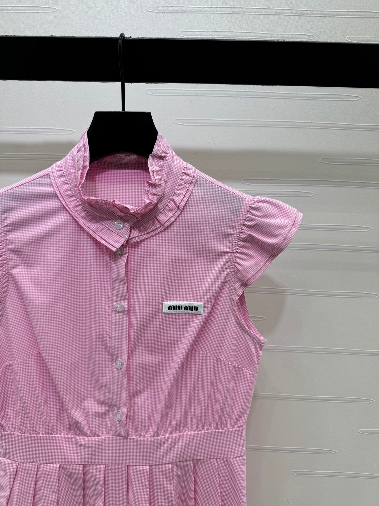 Miu Gingham Check Shirt Dress Pink Cotton 392631