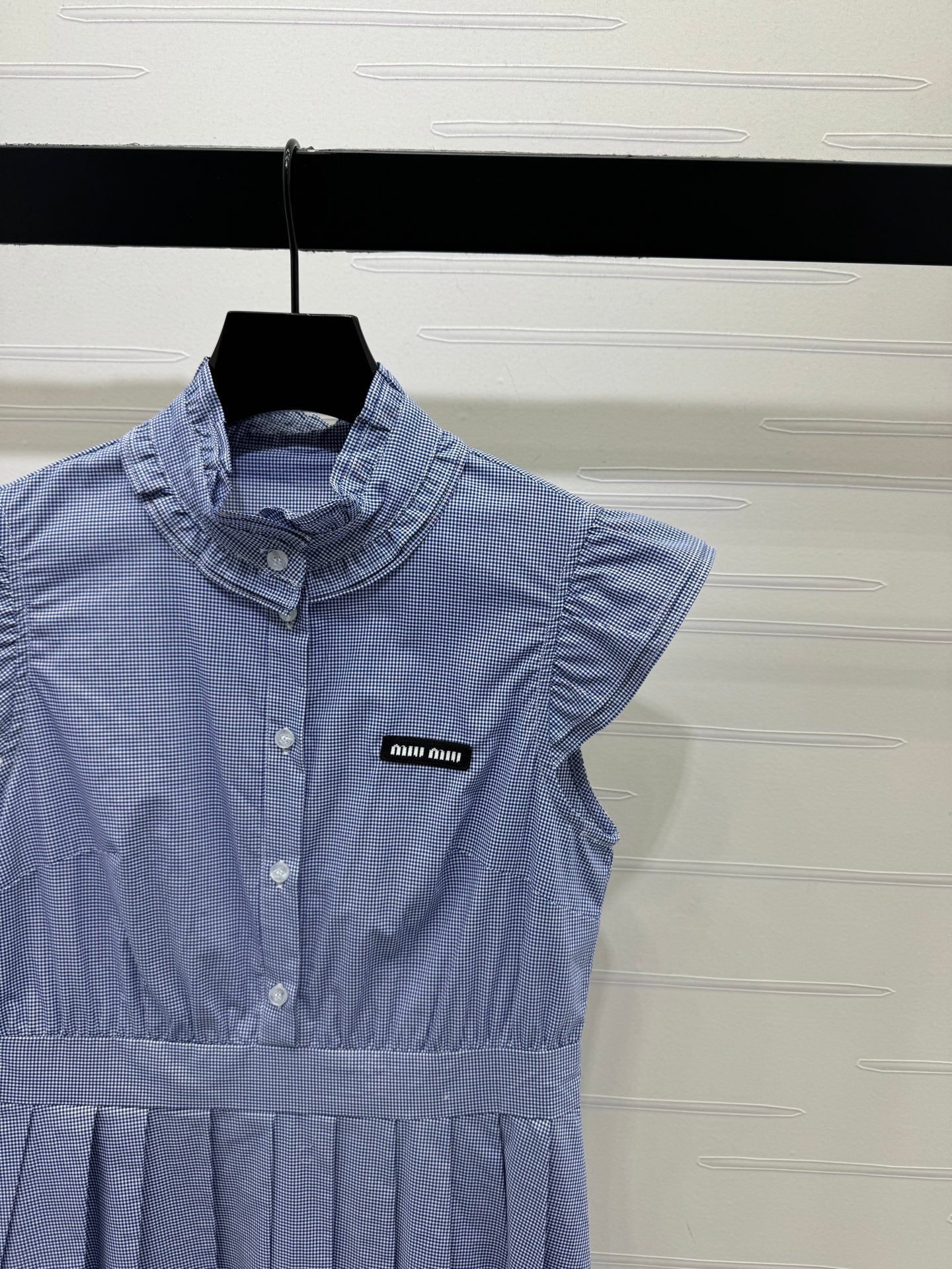 Miu Gingham Check Shirt Dress Blue Cotton 392629