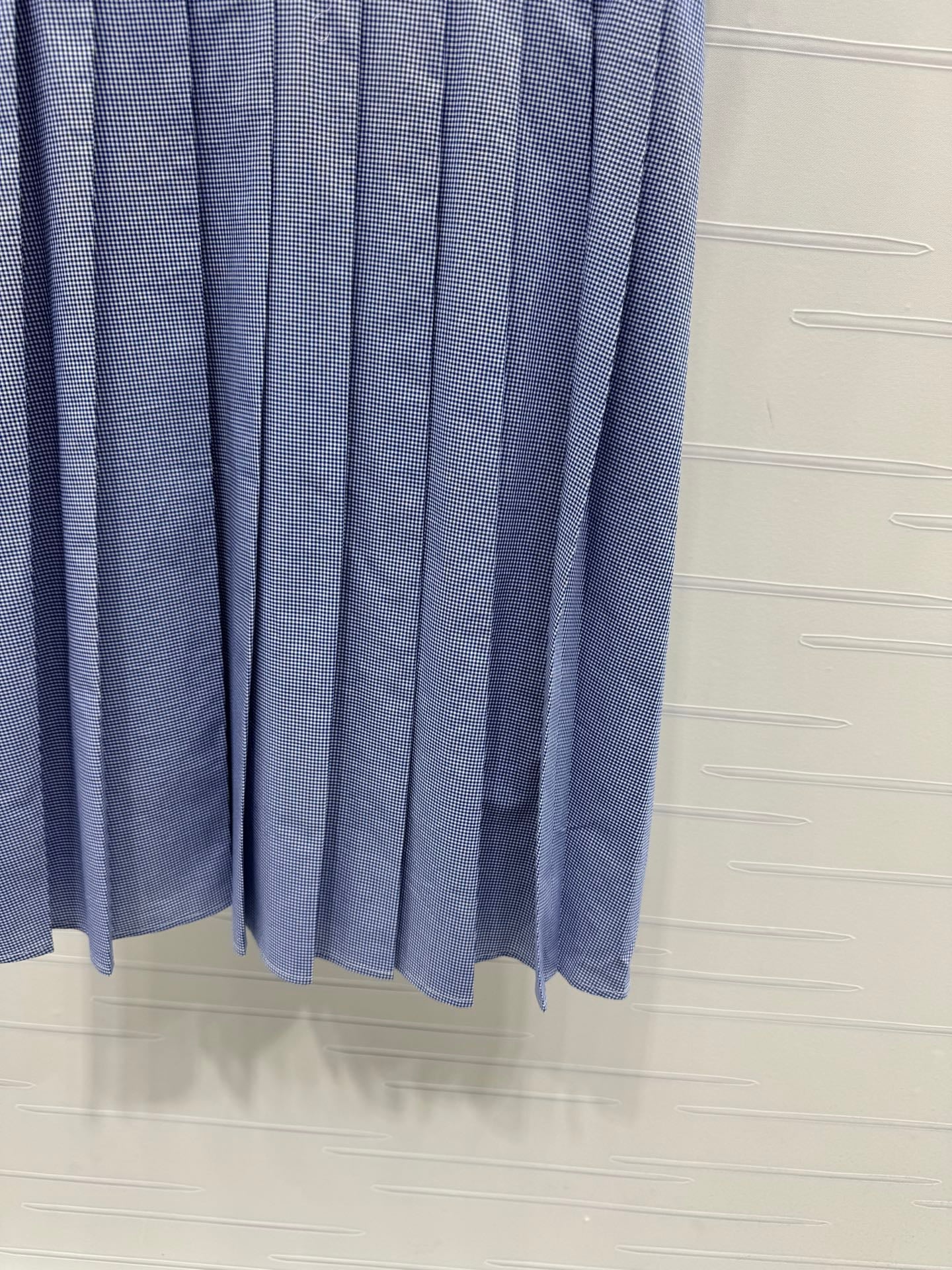 Miu Gingham Check Shirt Dress Blue Cotton 392629
