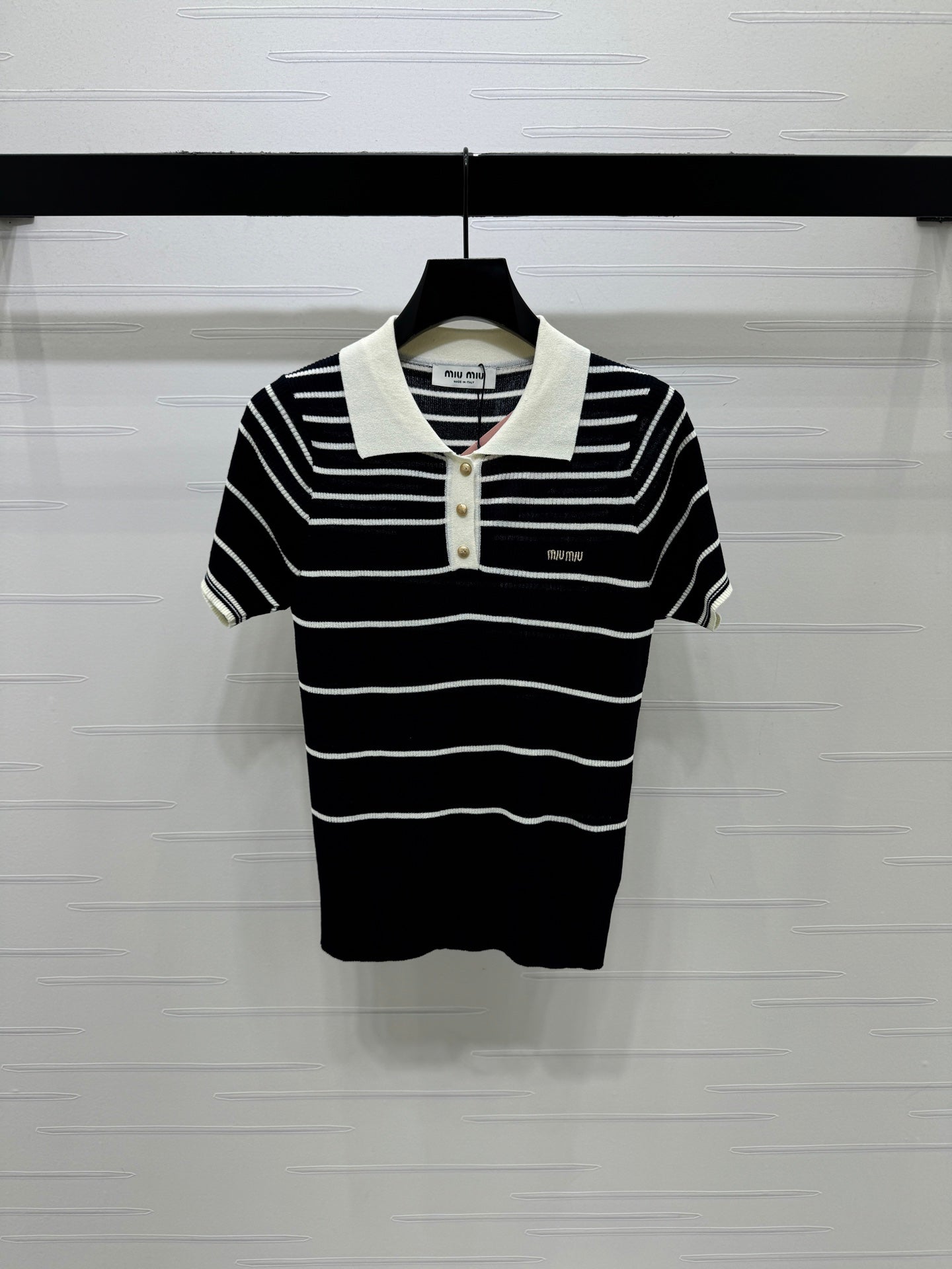 Miu Knit Short-Sleeved Black Wool Nylon 380765
