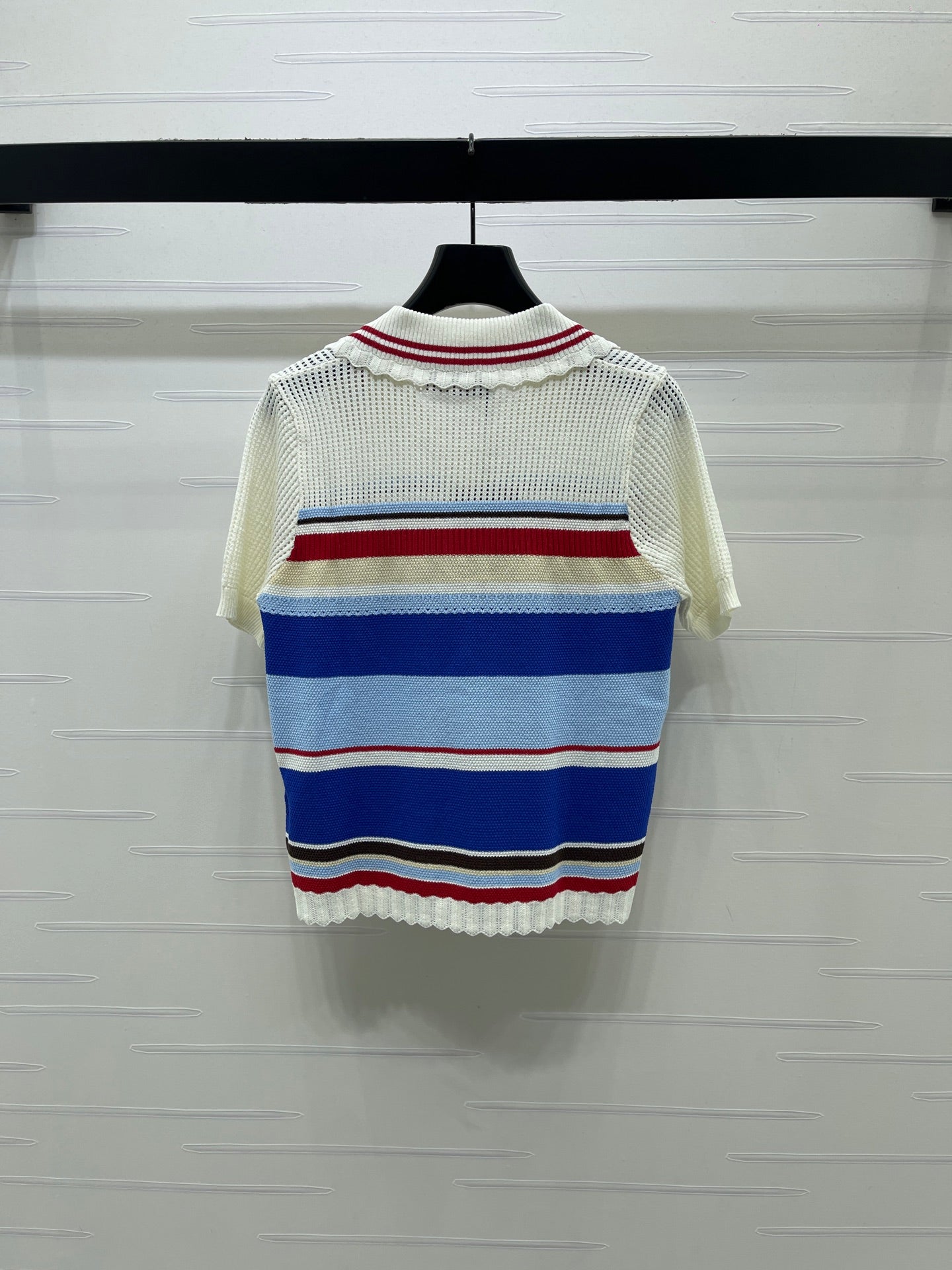 GG 26s Hollow Striped Collared Knit Short Sleeve 406541