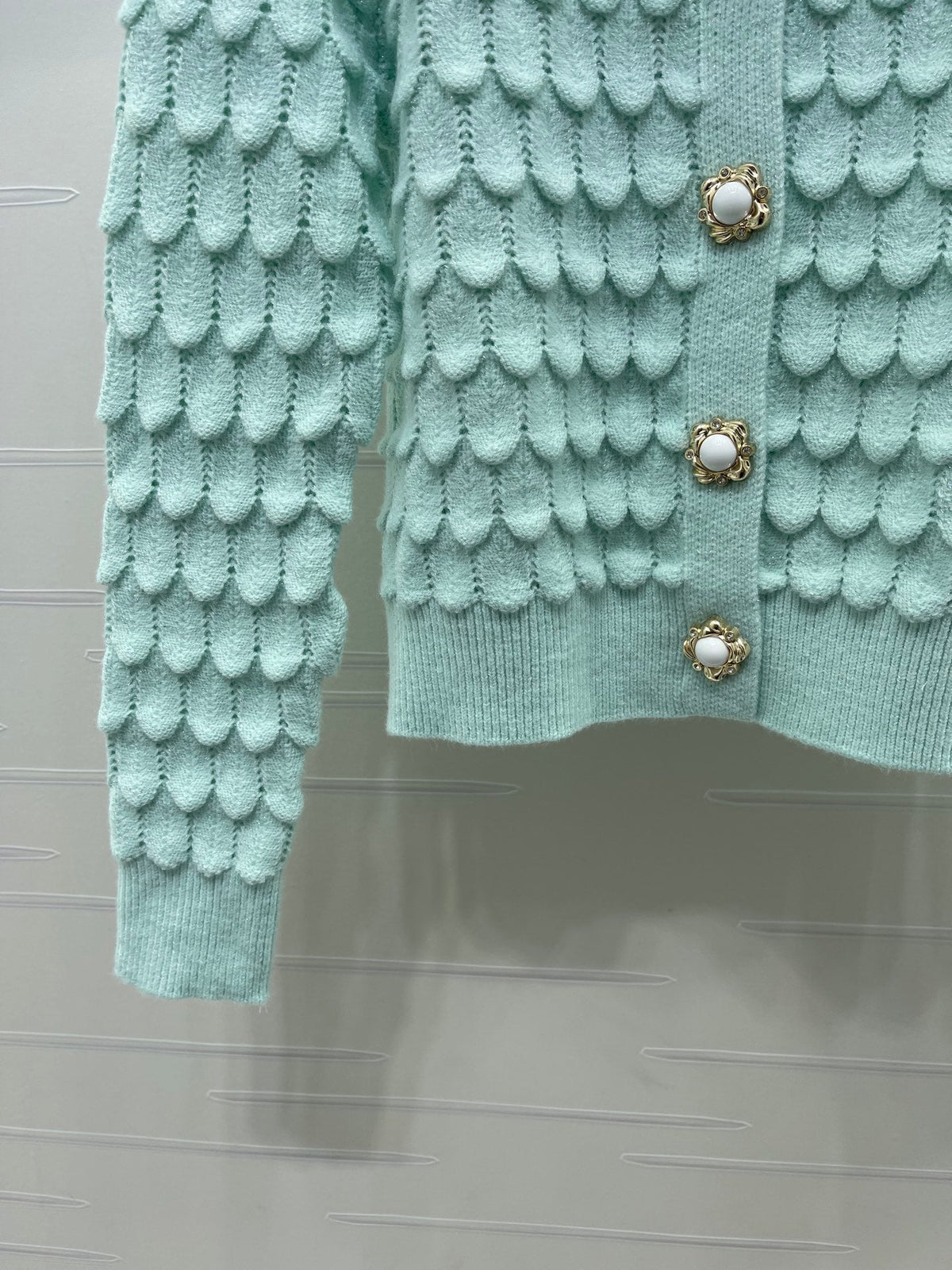 Chanel Cardigan Mint Green Scalloped Knit 446582