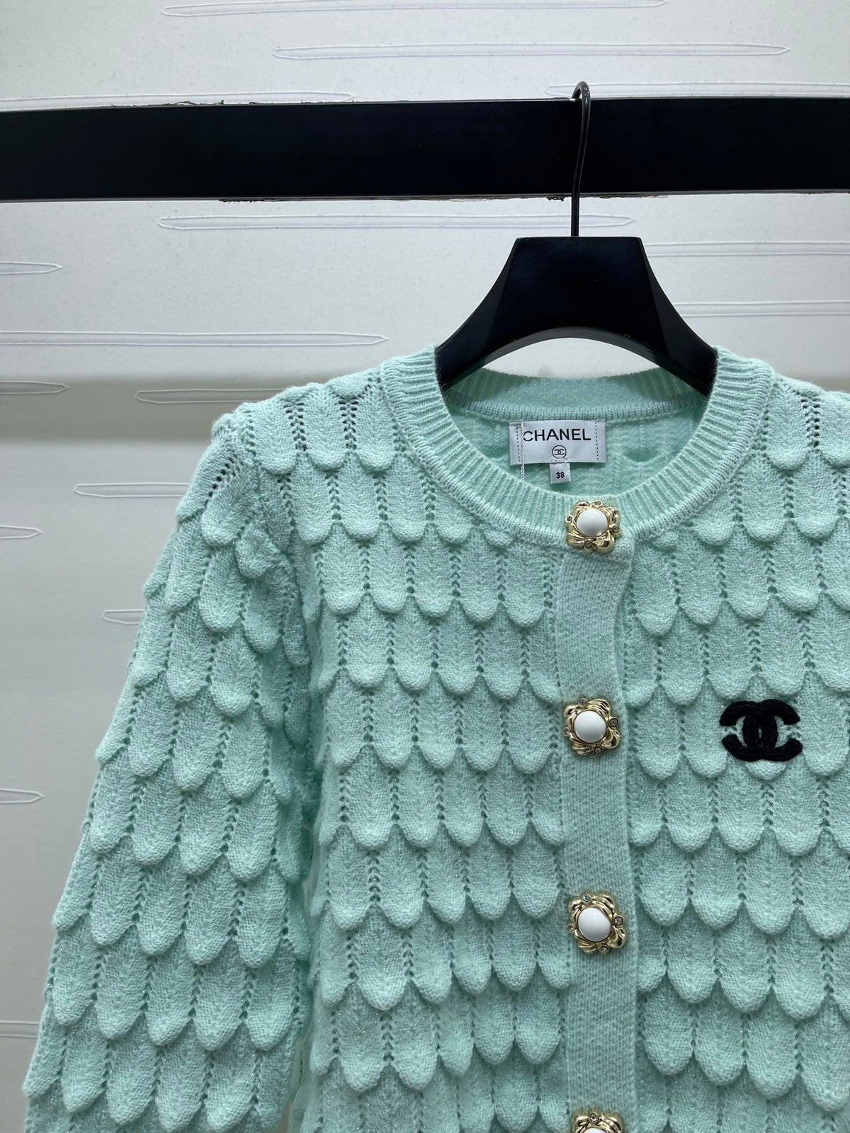 Chanel Cardigan Mint Green Scalloped Knit 446582