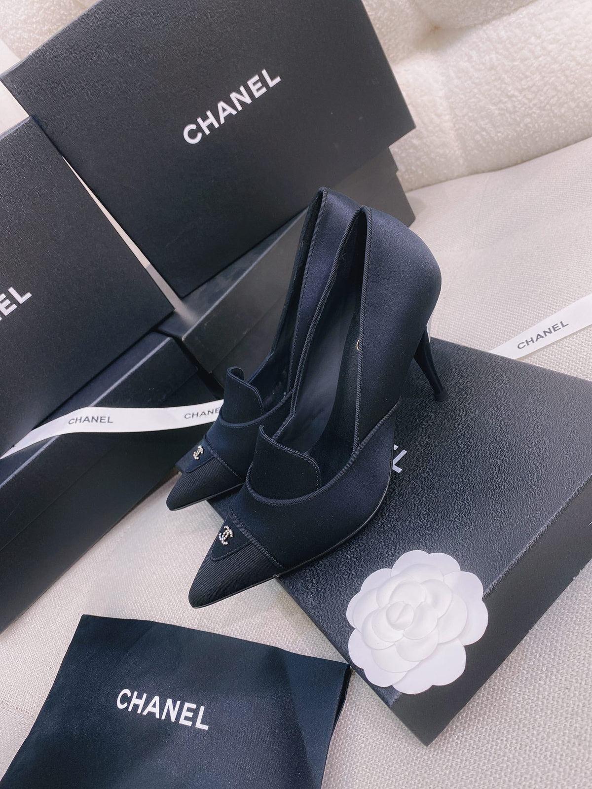 Chanel 26s Pumps Black Grosgrain Satin 156612