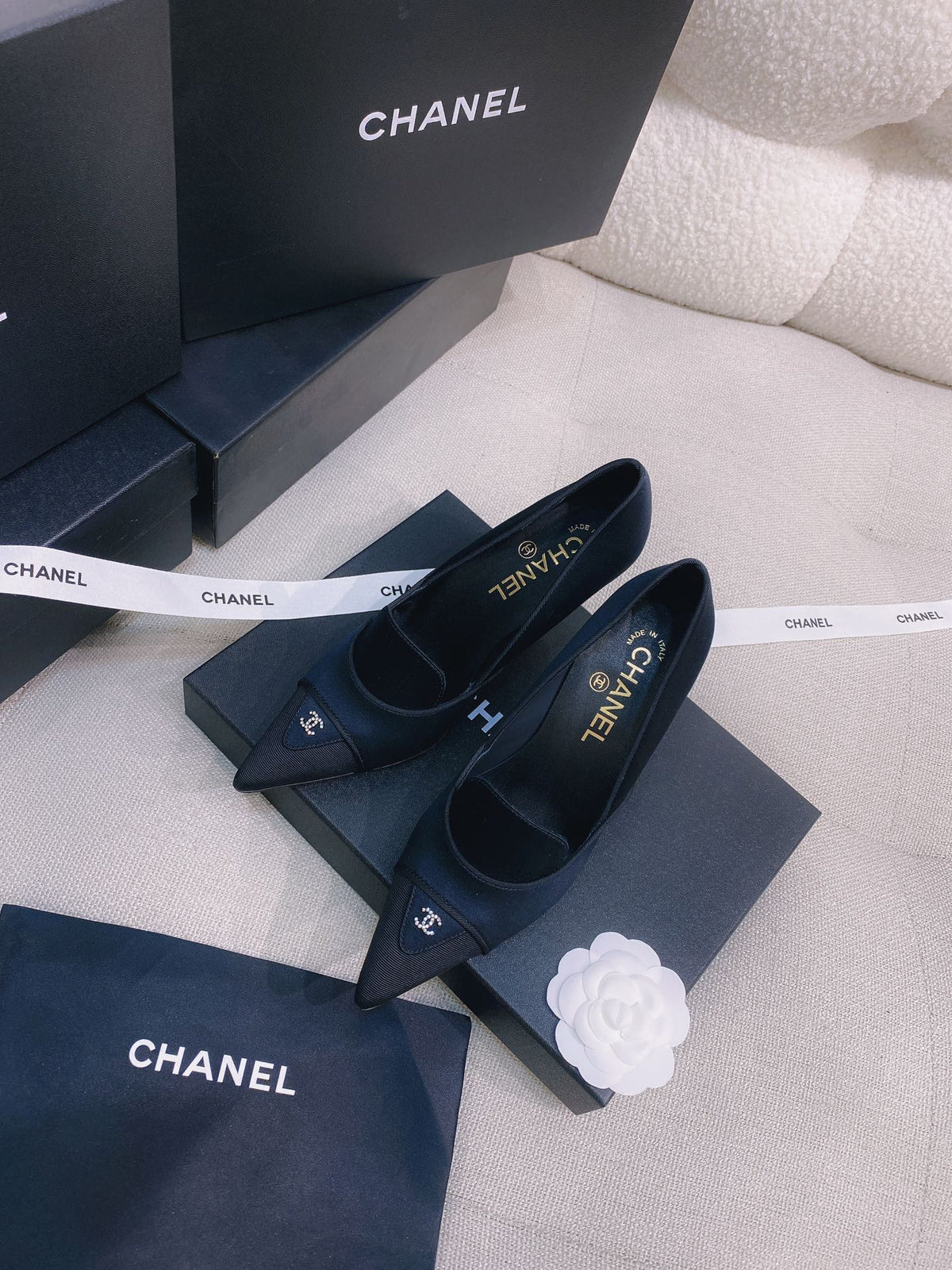 Chanel 26s Pumps Black Grosgrain Satin 156612