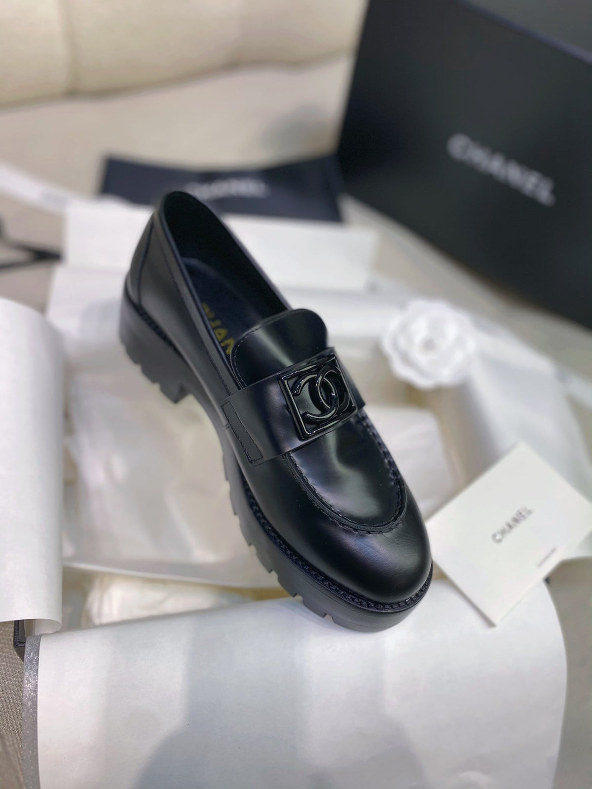 Chanel 26s Loafers Black Smooth Leather 156622