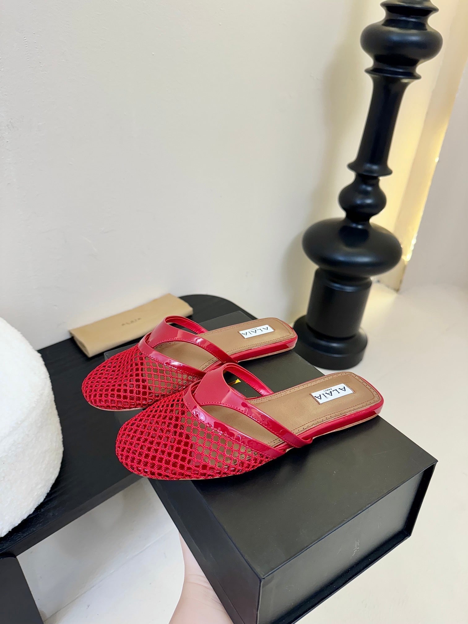 Alaia Fishnet Mule Red Leather 235515