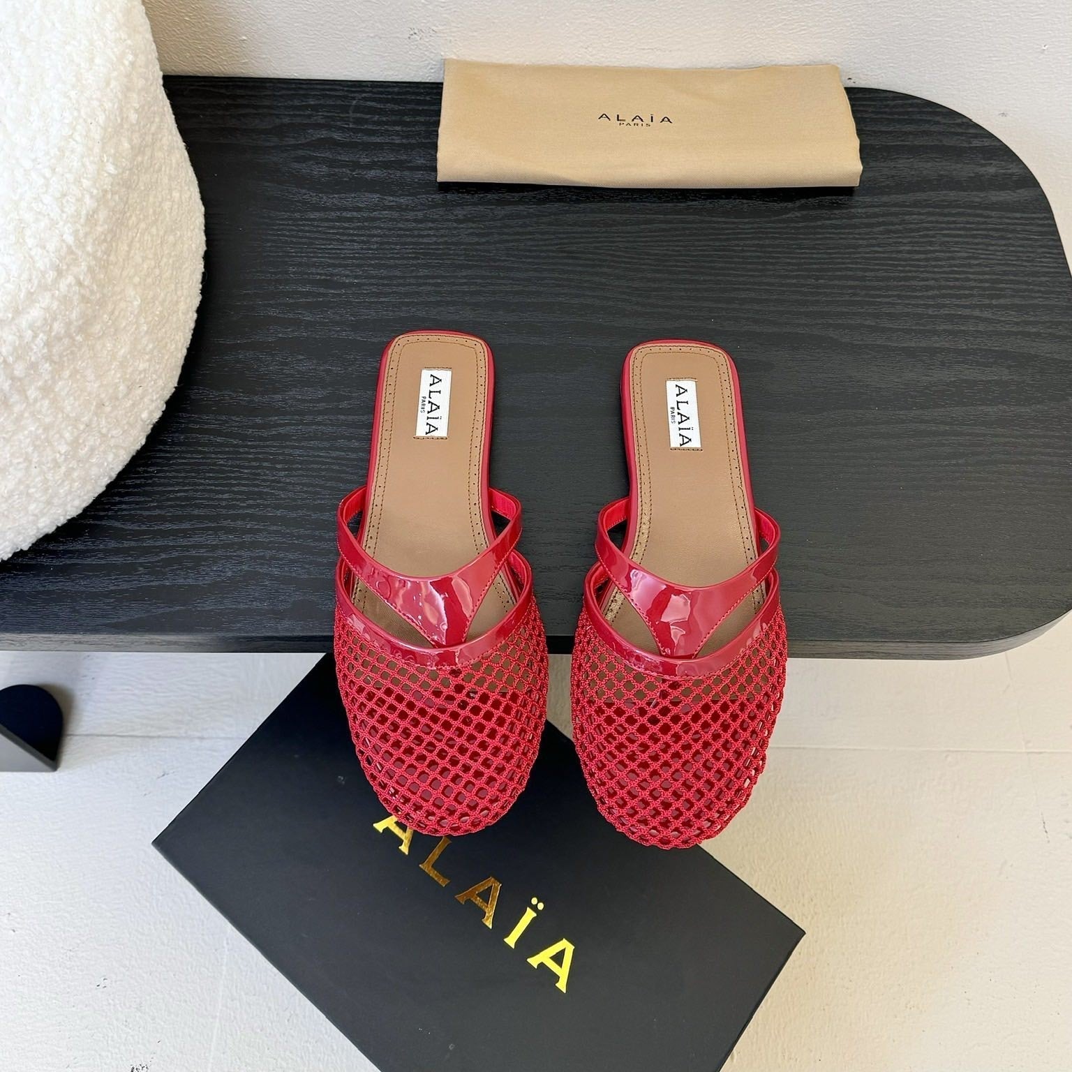 Alaia Fishnet Mule Red Leather 235515