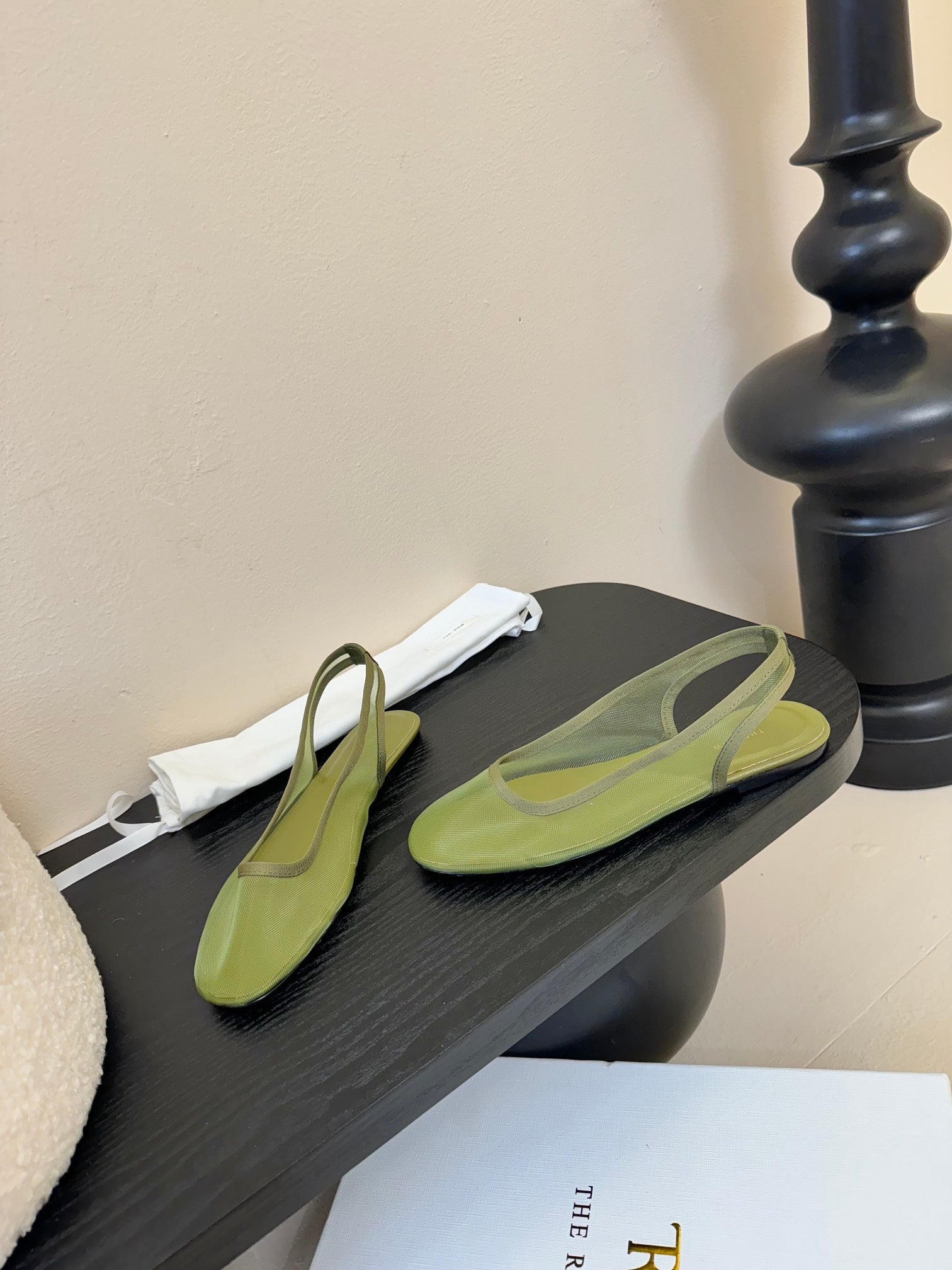 The Row Slingback Flat 10mm Green Mesh And Sheepskin 334167