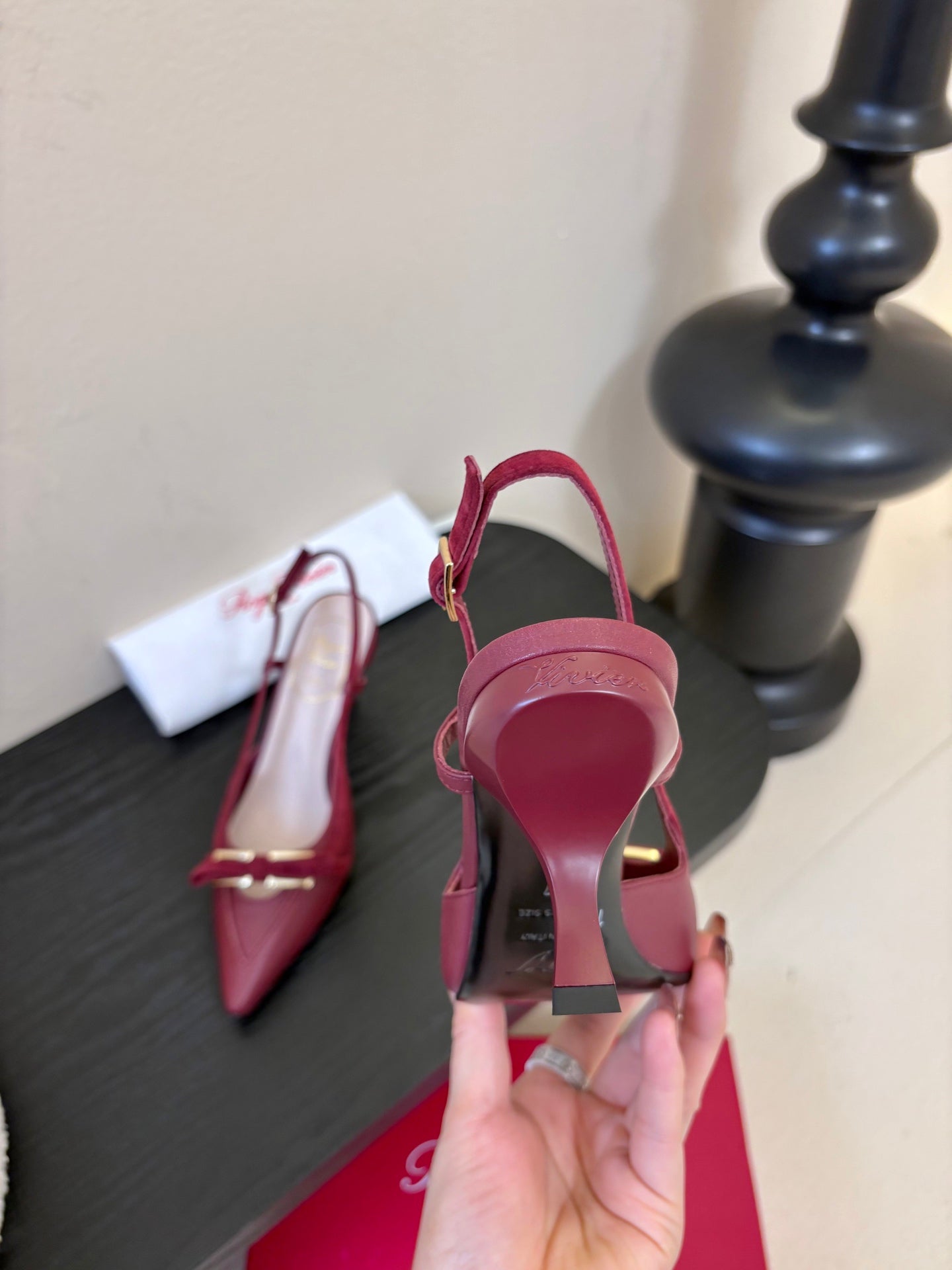 Virgule Slingback Pumps 7.5cm Burgundy Cowhide 606403