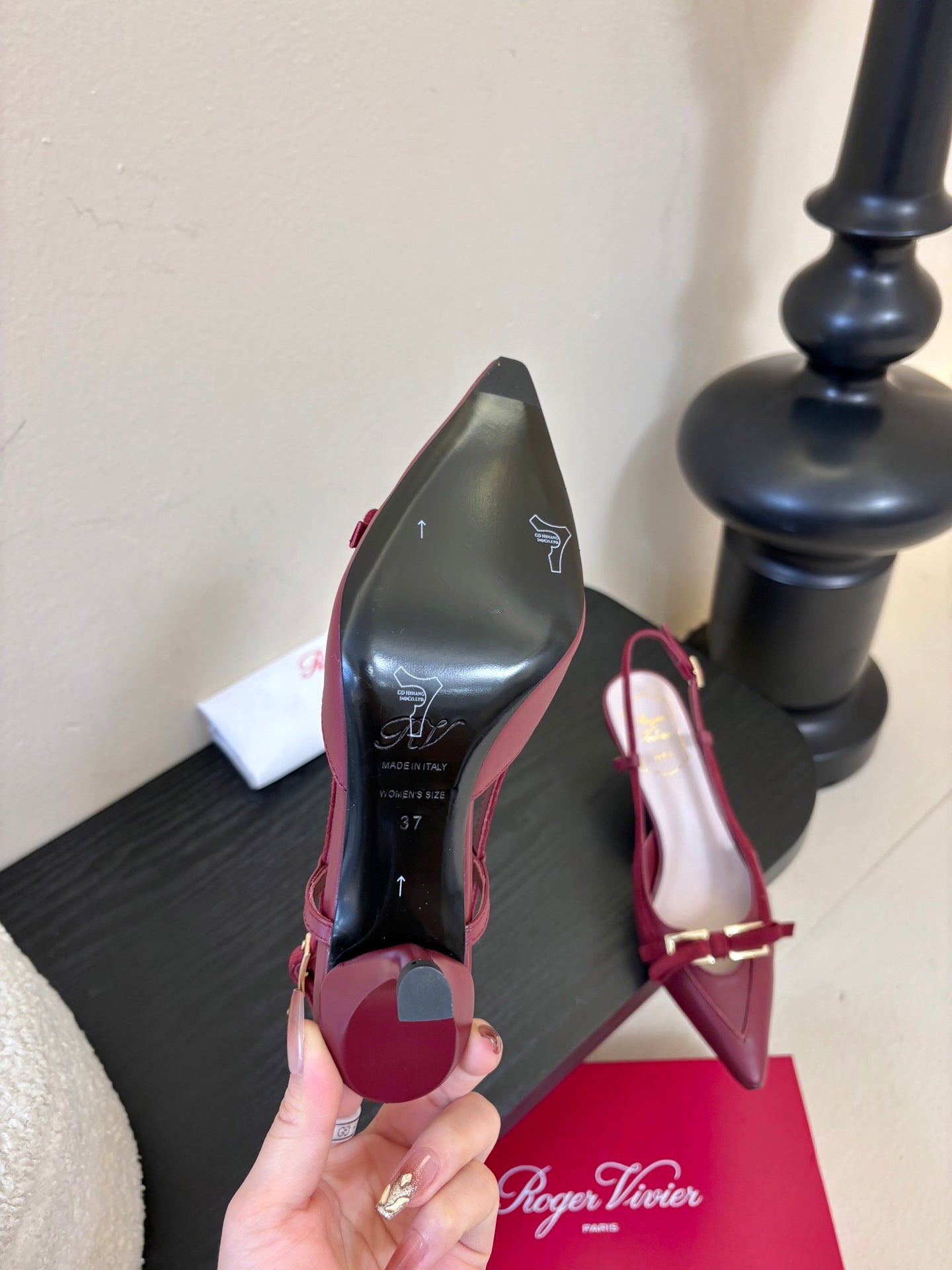 Virgule Slingback Pumps 7.5cm Burgundy Cowhide 606403