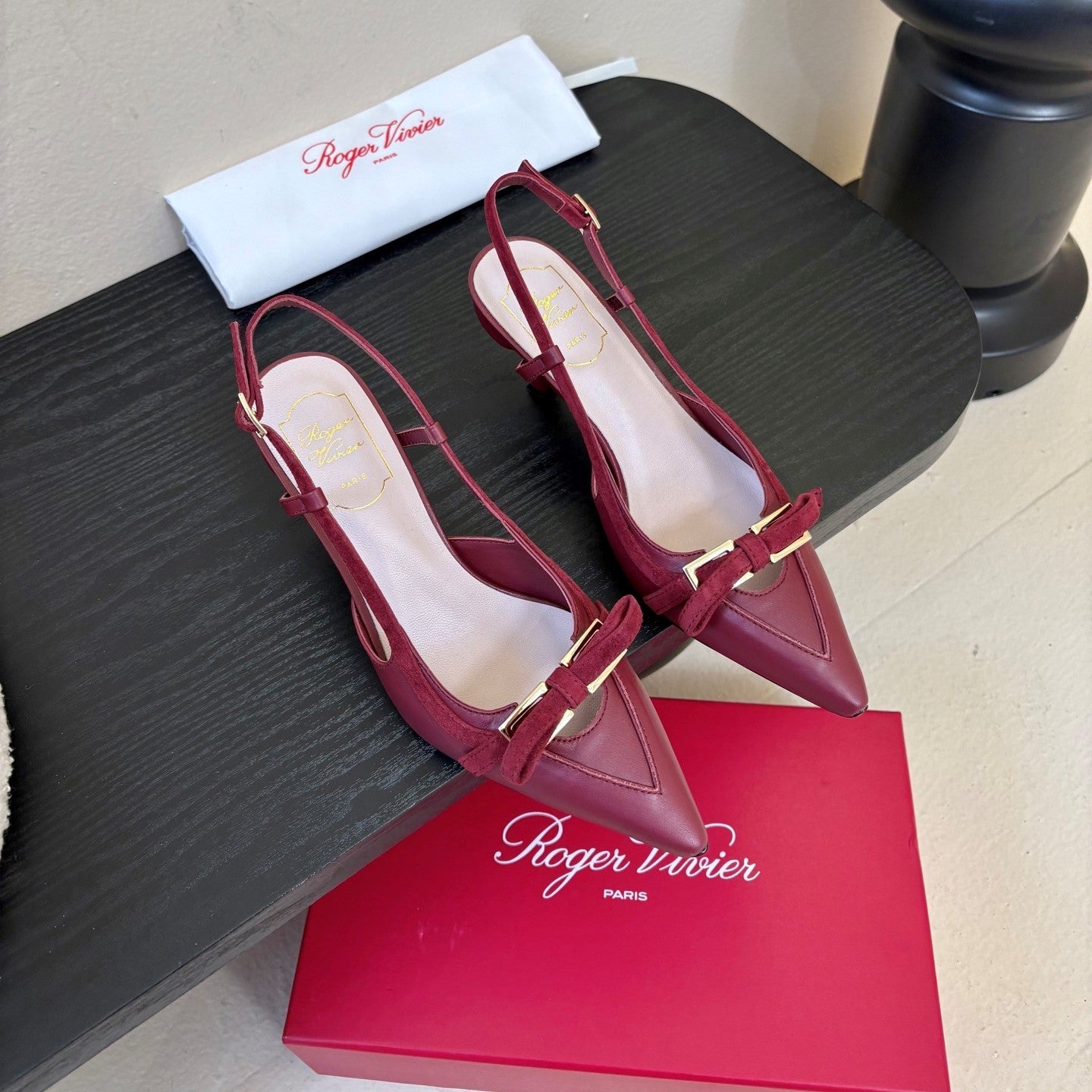 Virgule Slingback Pumps 7.5cm Burgundy Cowhide 606403