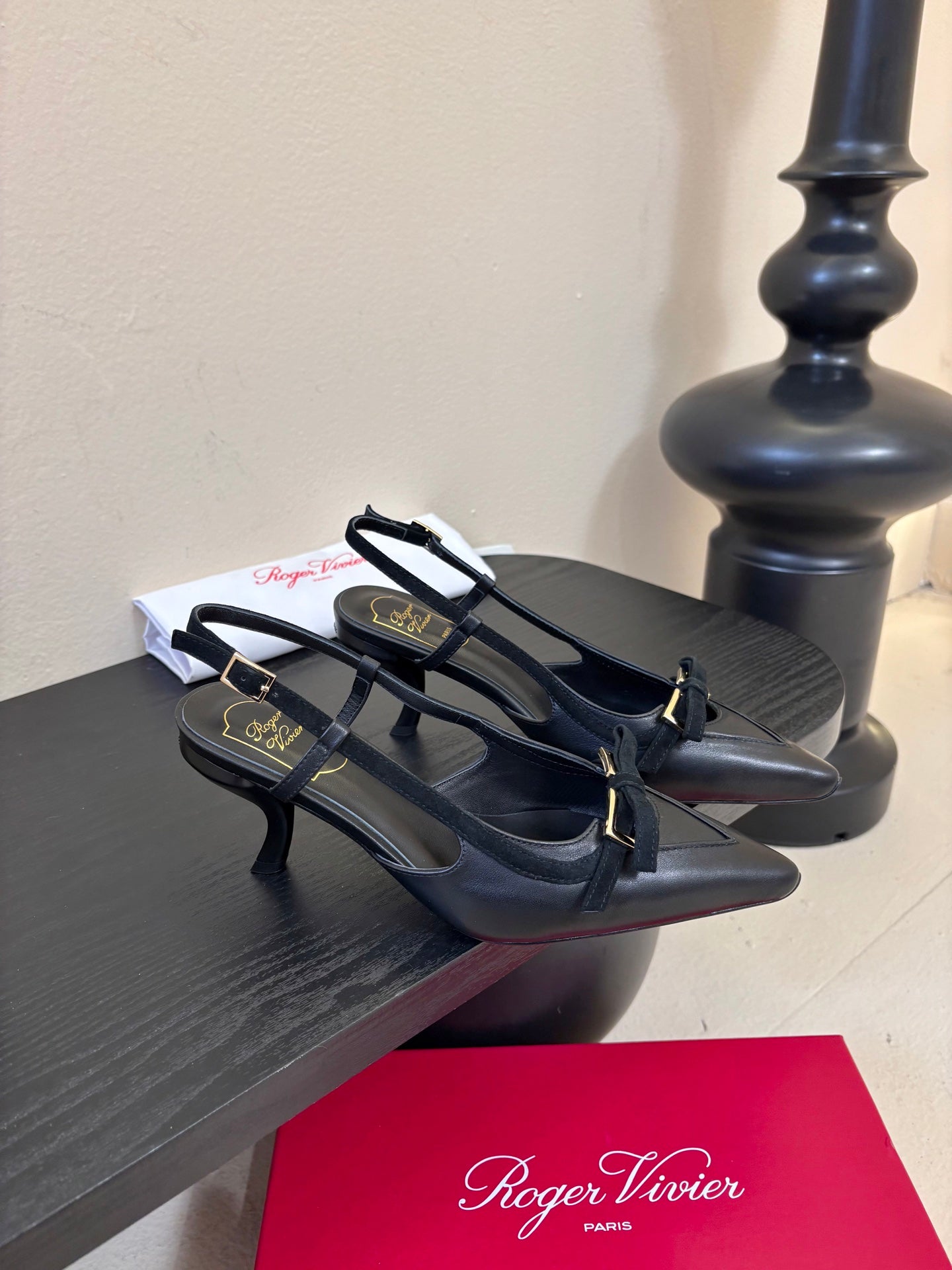 Virgule Slingback Pumps 7.5cm Black Cowhide 606404