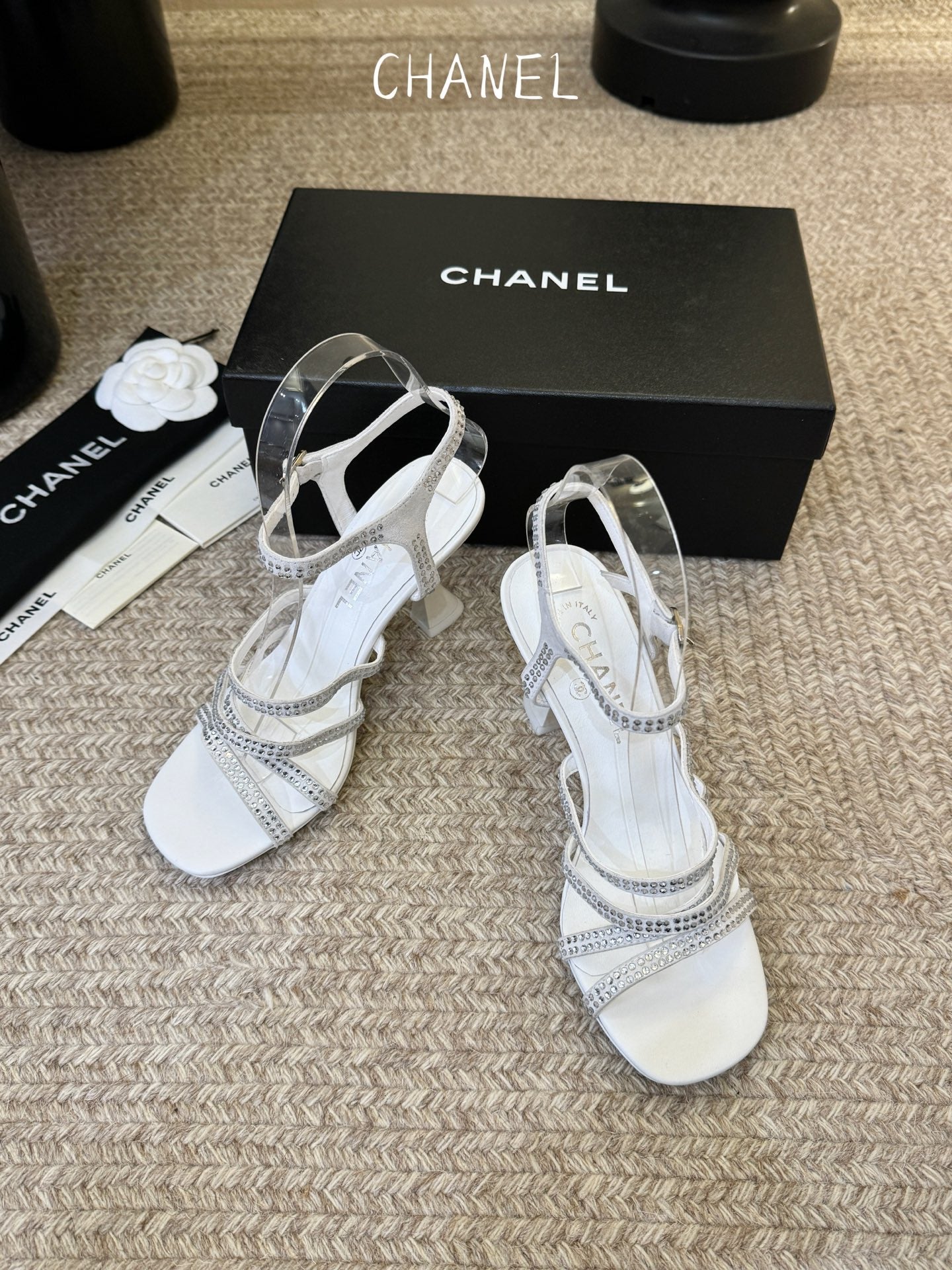CC 26s Strappy Sandals 8cm White Sheepskin 736752
