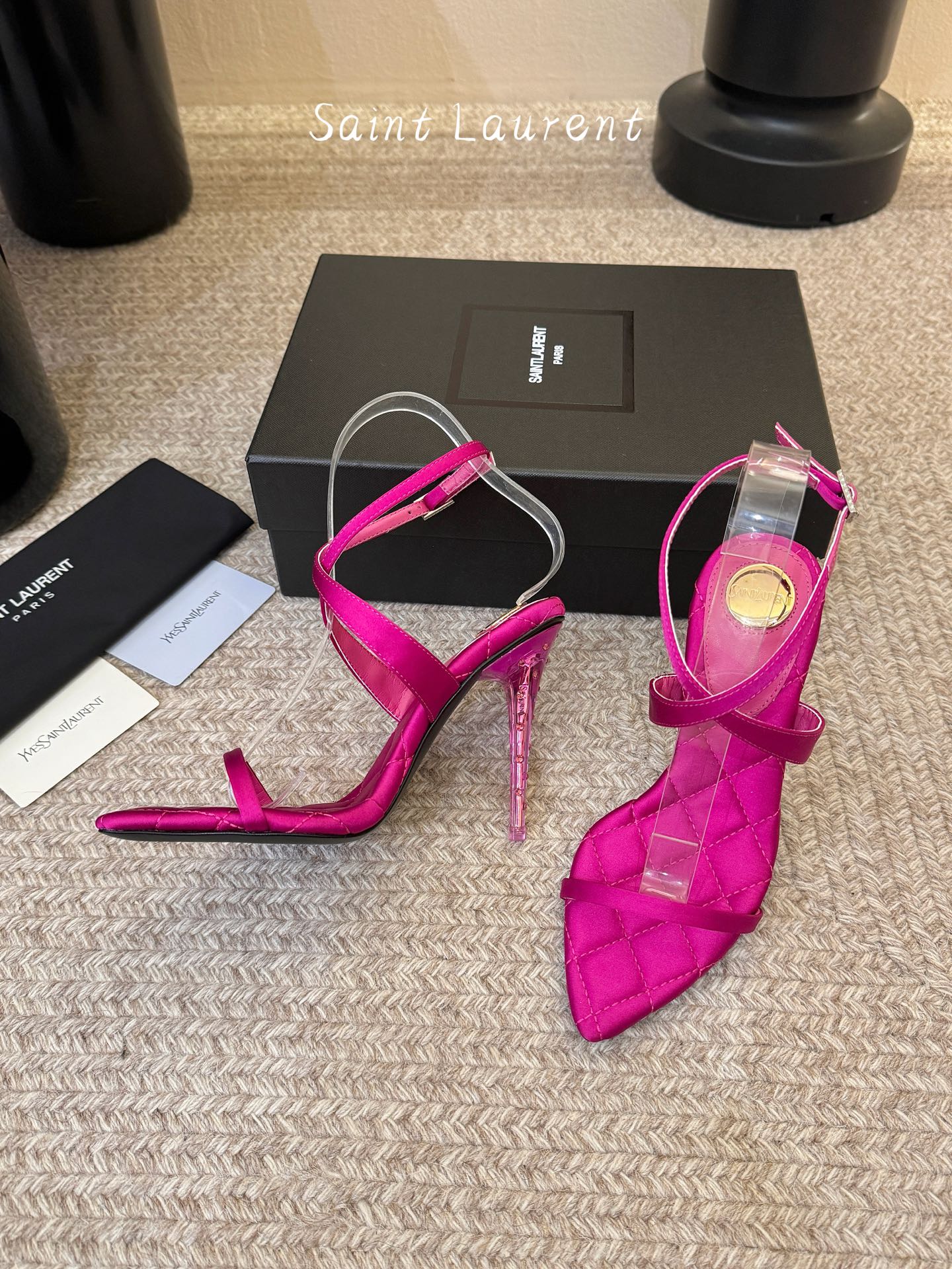 YSL Ivresse Sandals 11cm Hot Pink Satin 934325