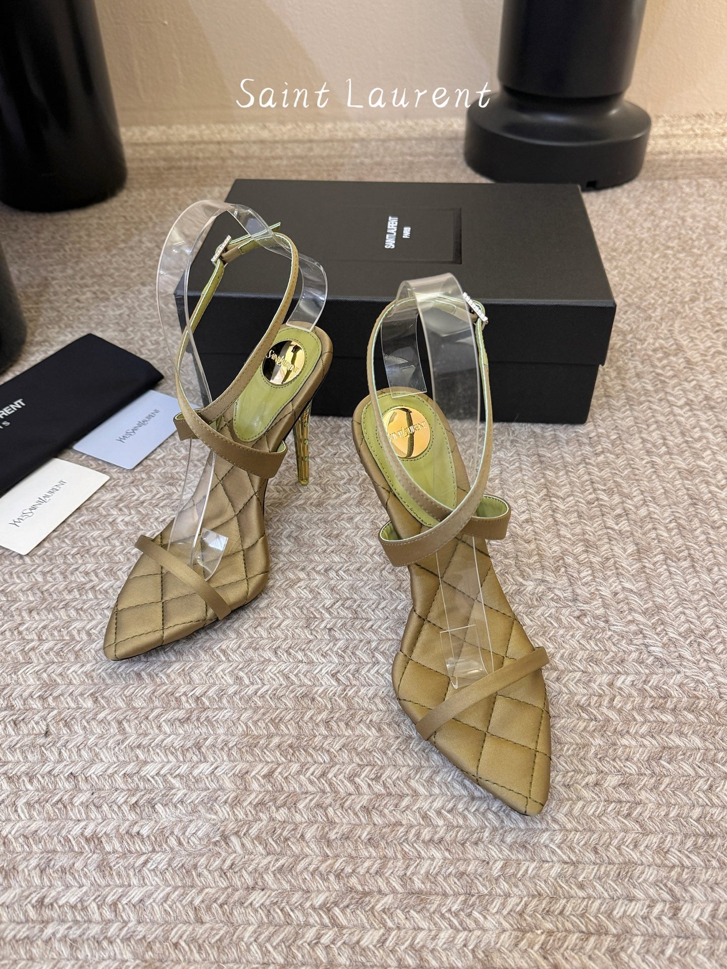 YSL Ivresse Sandals 11cm Olive Satin 934327
