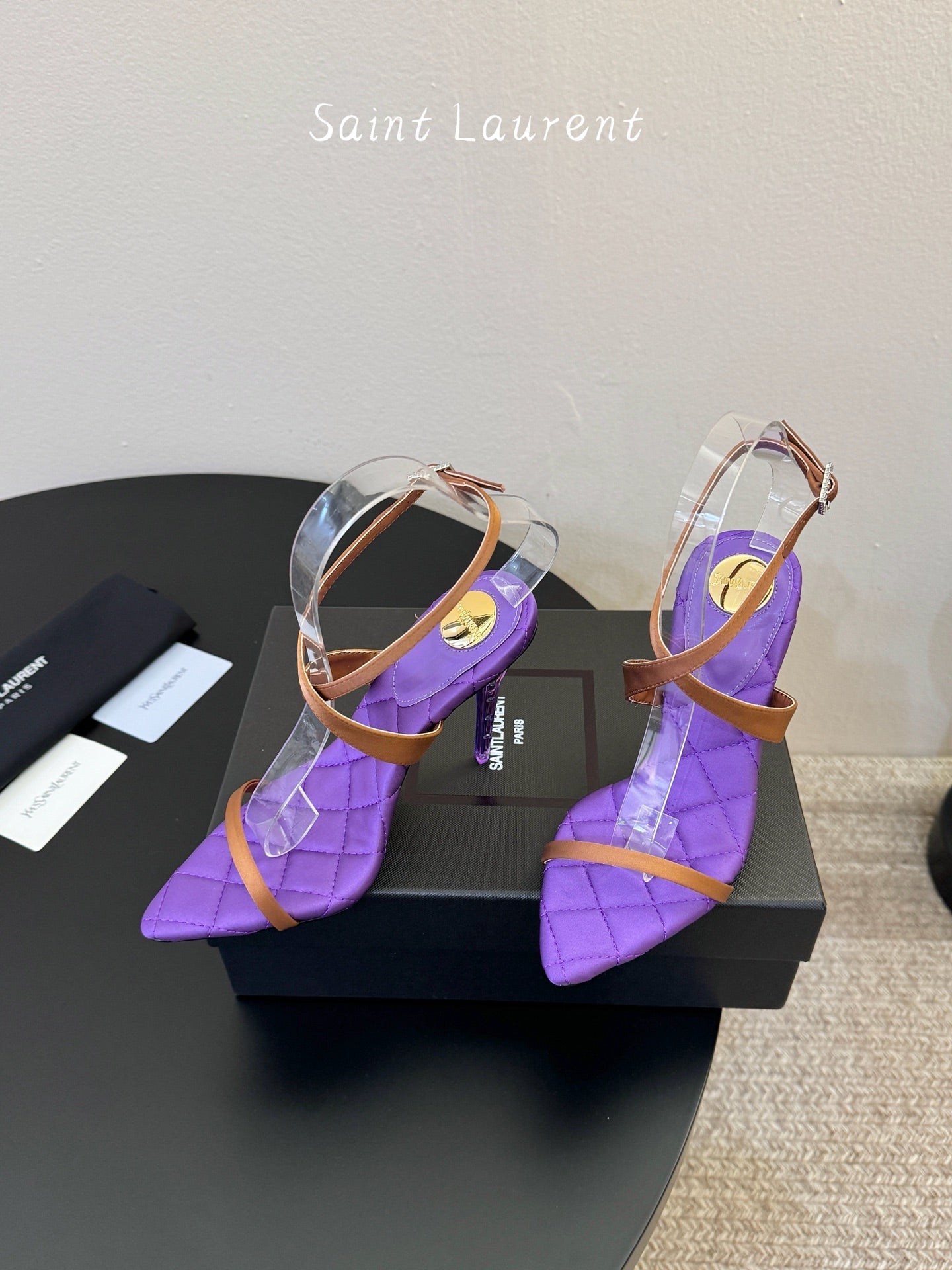 YSL Ivresse Sandals 11cm Brown Purple Satin 934328