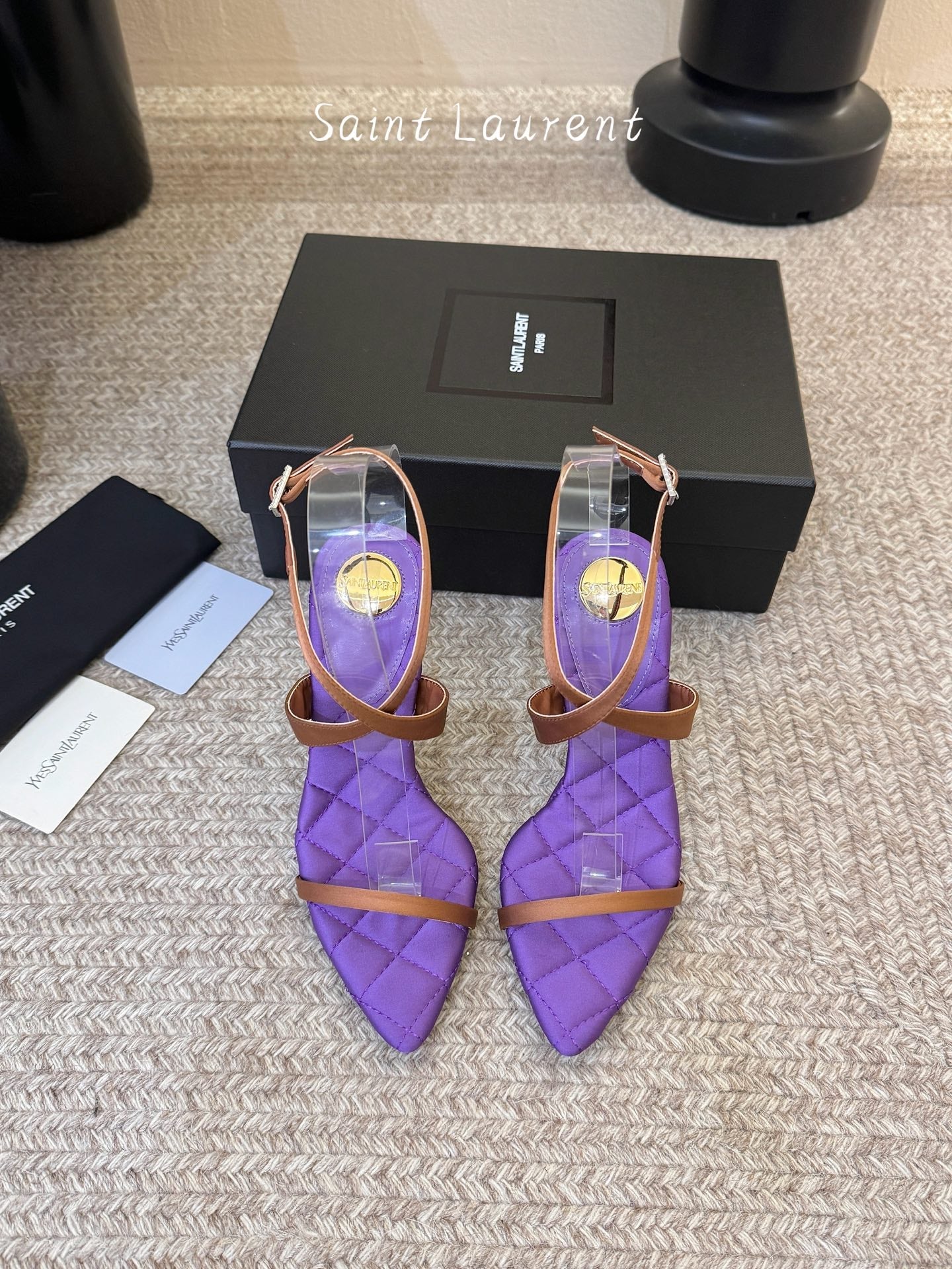 YSL Ivresse Sandals 11cm Brown Purple Satin 934328