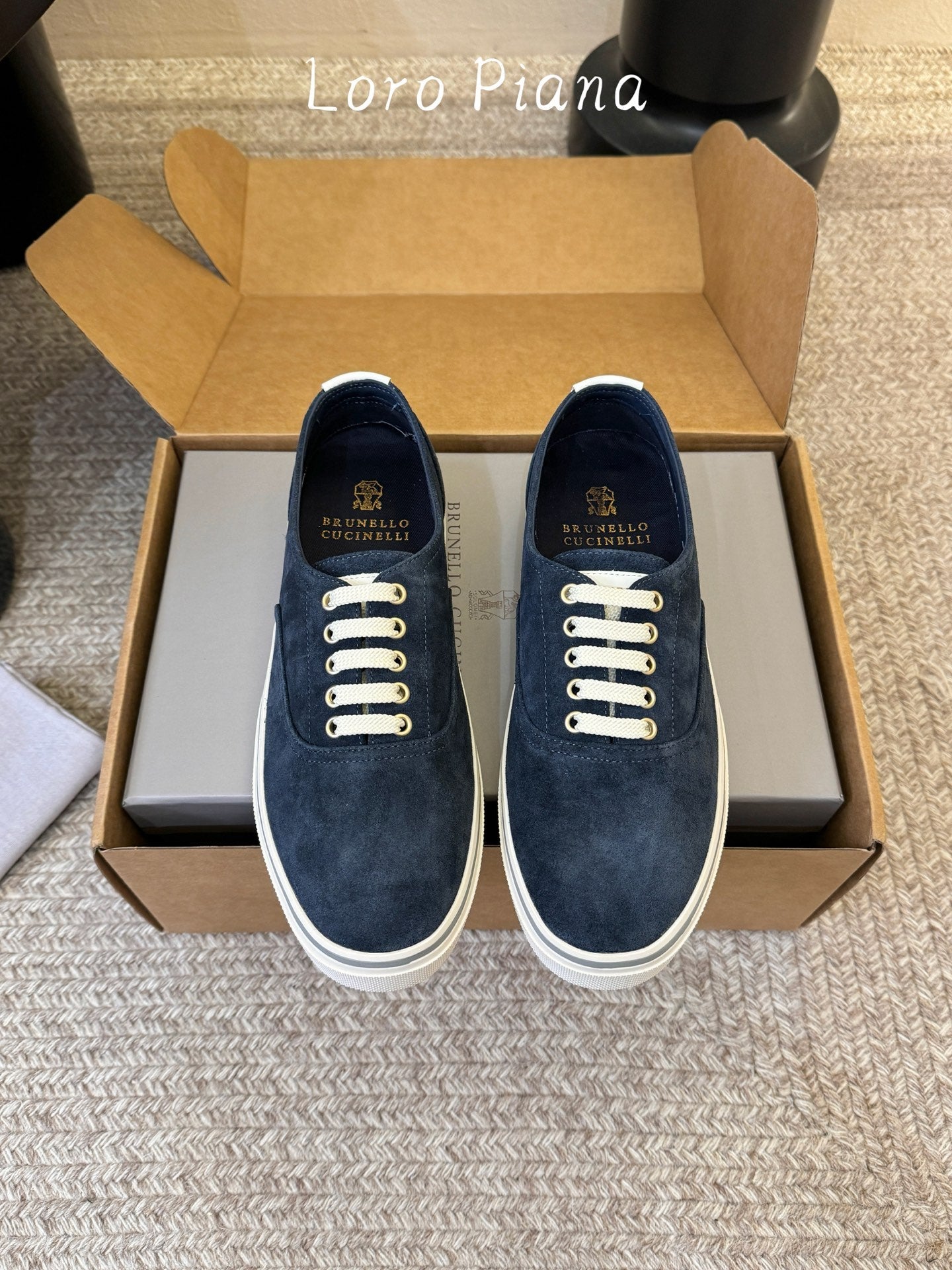 Brunello 26s Lace-Up Sneakers Navy Blue White Suede