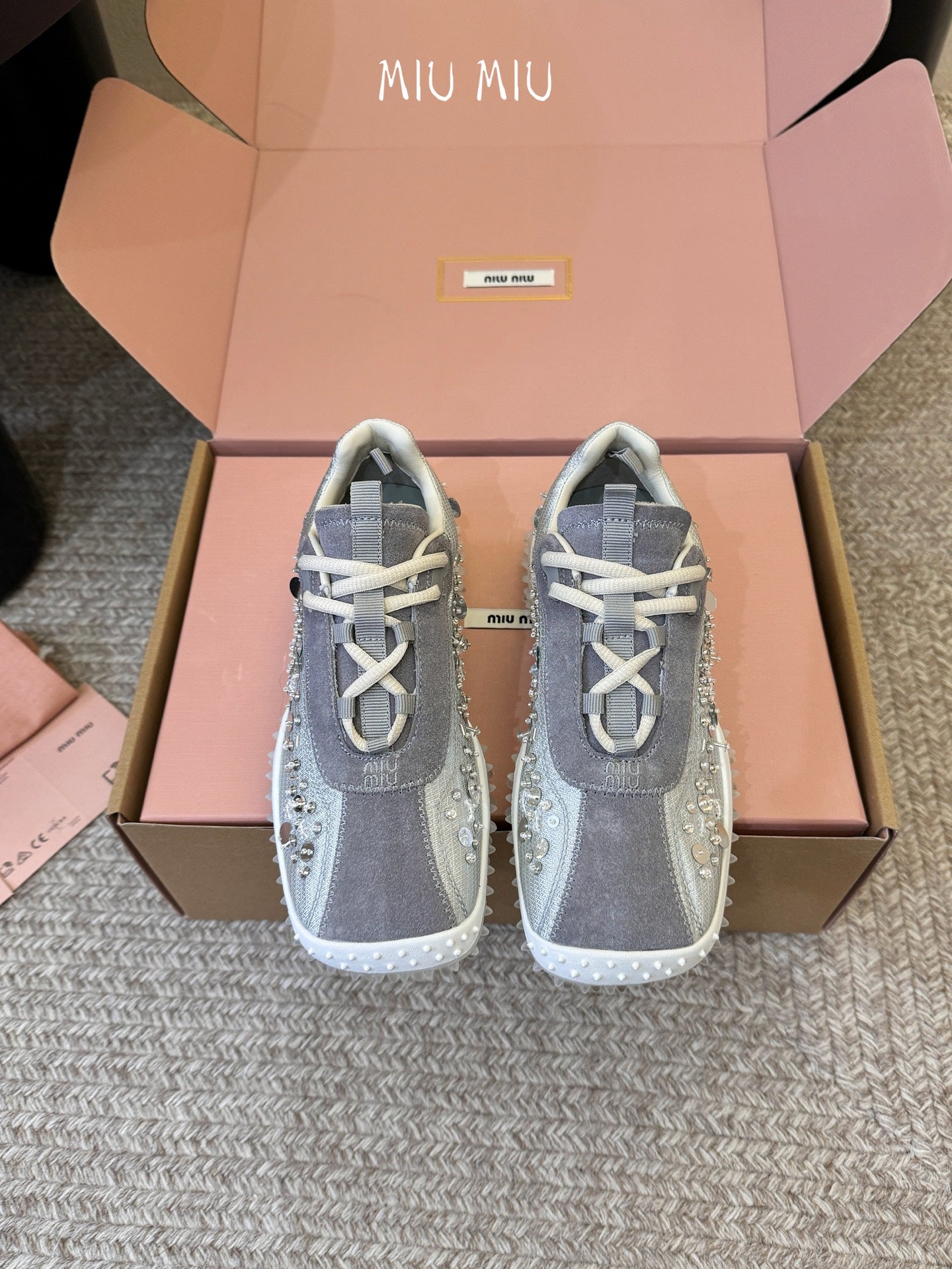Miu 26s Square Toe Casual Sneakers Grey Suede 890987