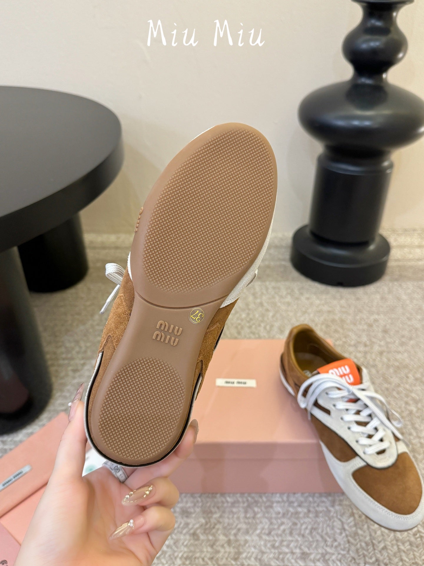Miu Gymnasium Sneakers Brown Off White Suede 942011