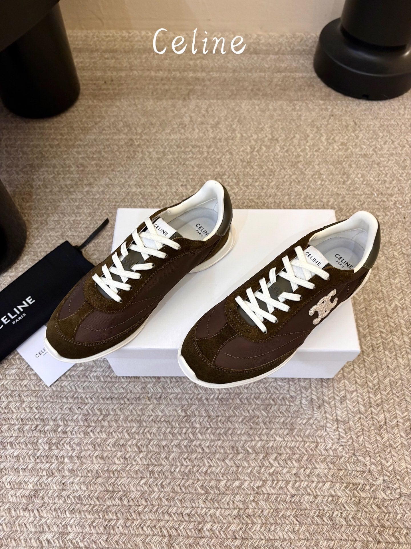 Celine 26s Racer Sneaker Coffee Nylon Suede 104879