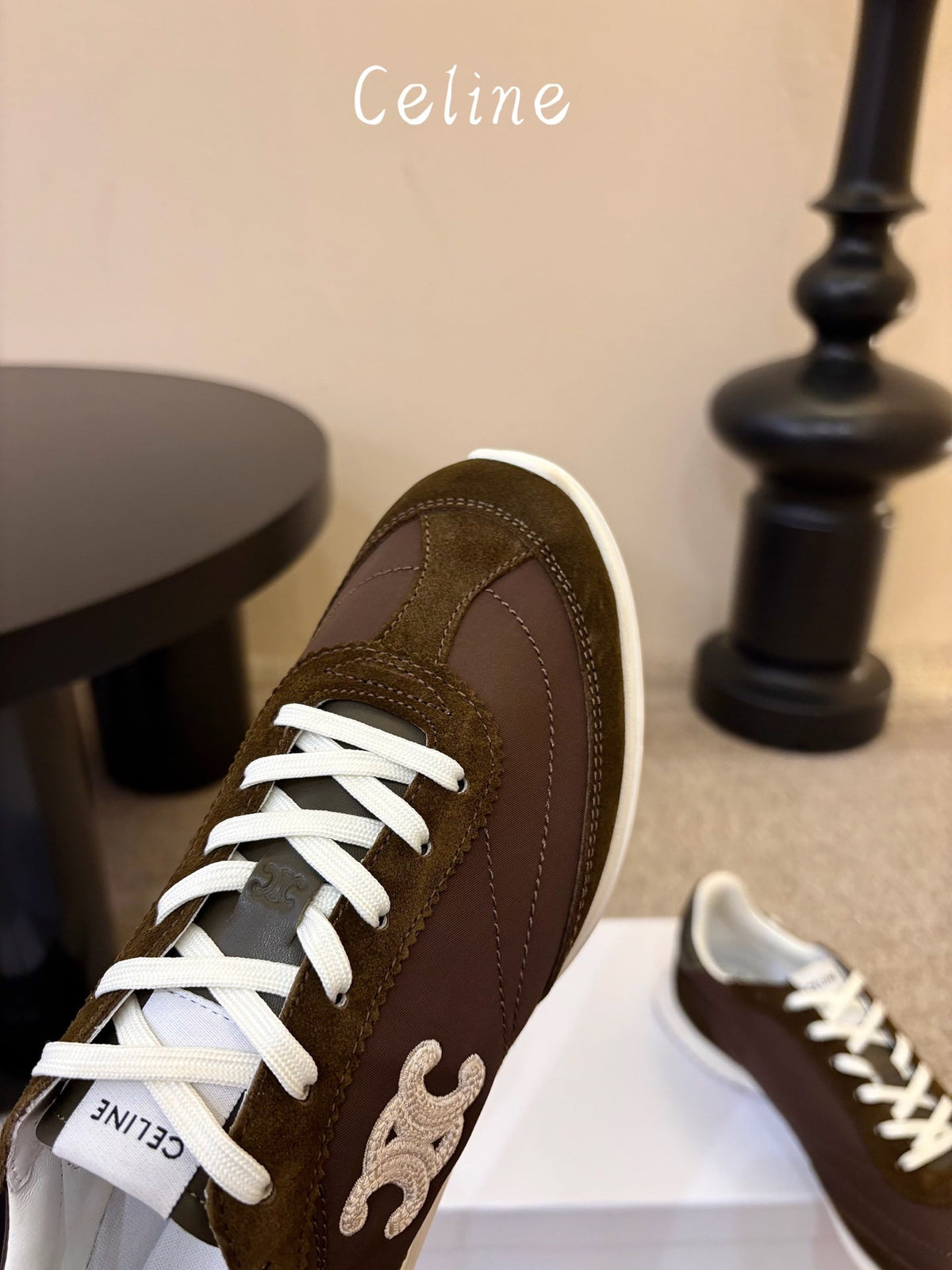 Celine 26s Racer Sneaker Coffee Nylon Suede 104879