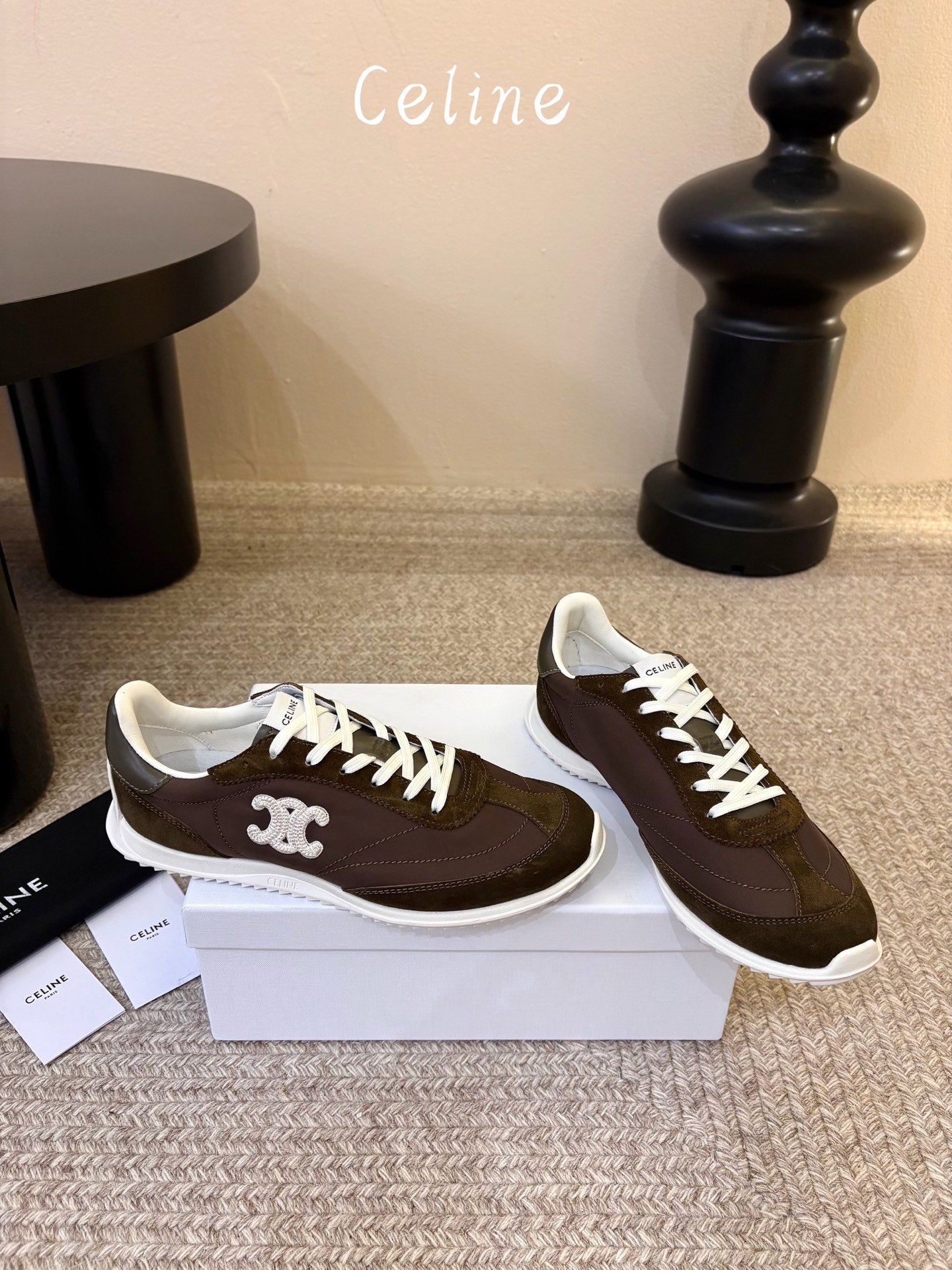 Celine 26s Racer Sneaker Coffee Nylon Suede 104879