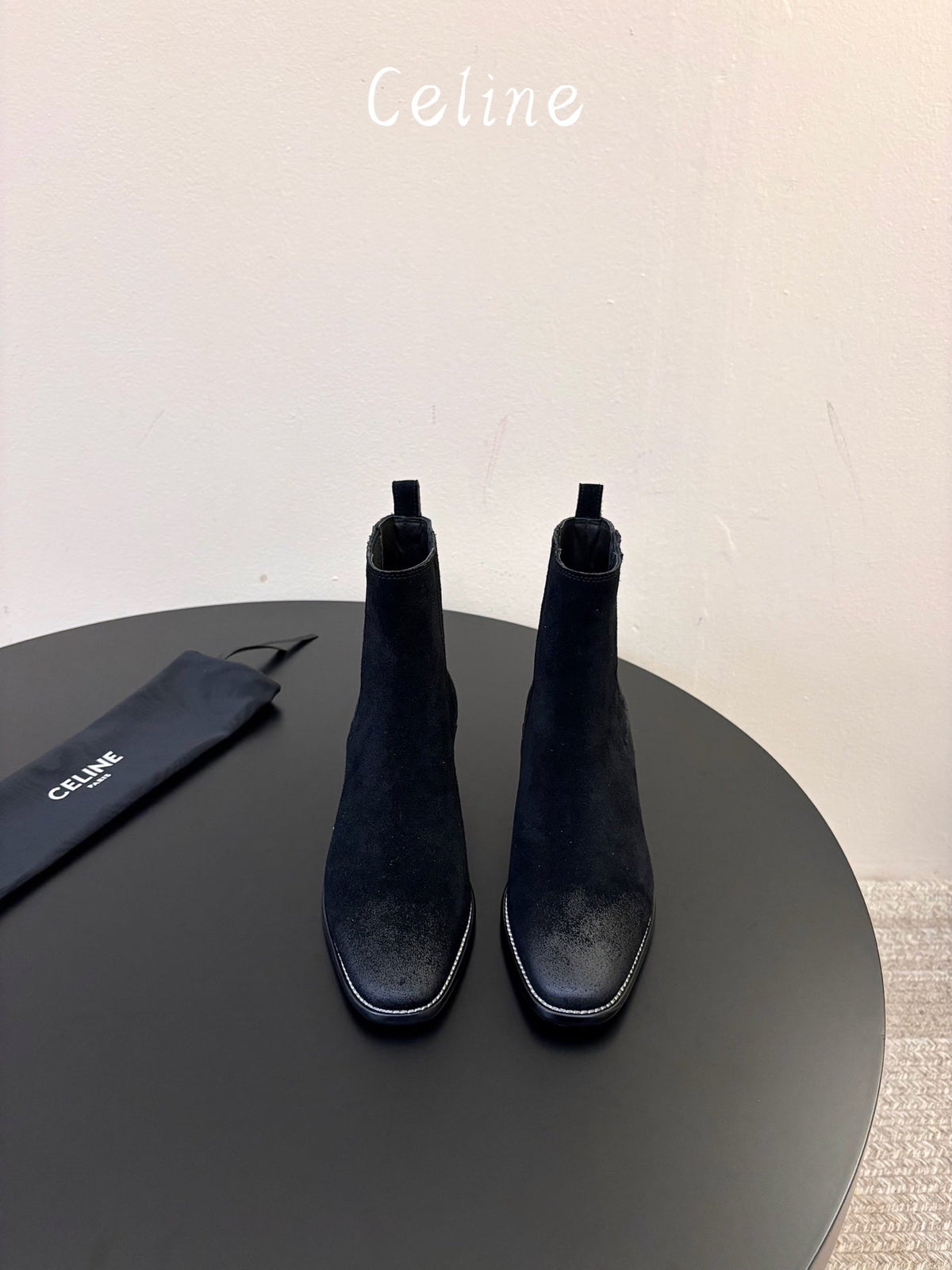 Celine 26s Triomphe Chelsea Boots Black Horsehair 104882