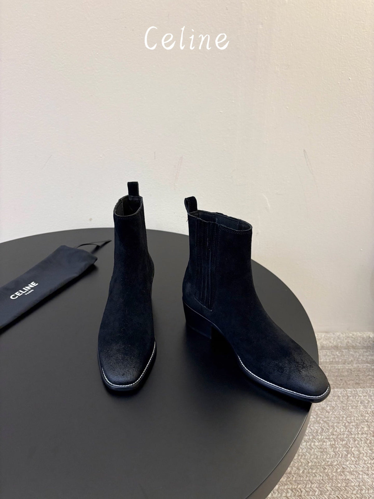 Celine 26s Triomphe Chelsea Boots Black Horsehair 104882