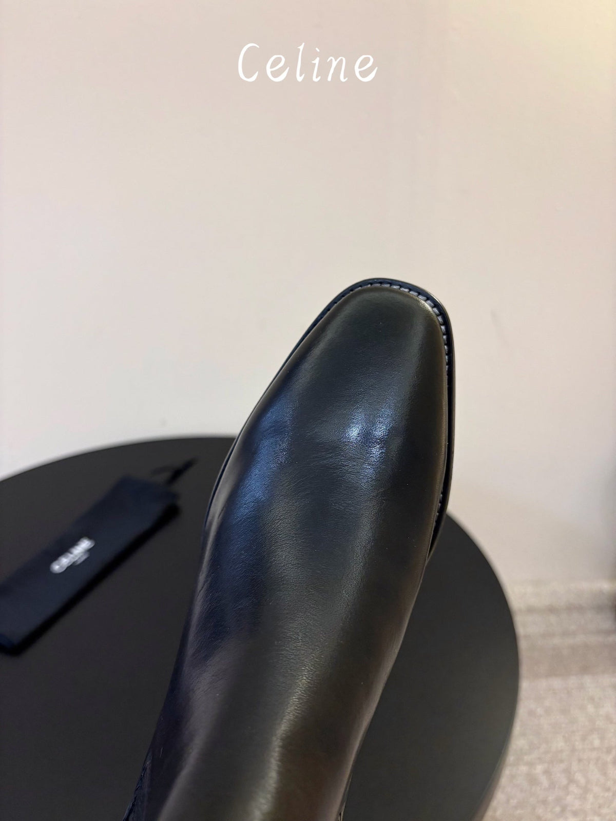 Celine 26s Triomphe Chelsea Boots Black Glossy Sheepskin 104884