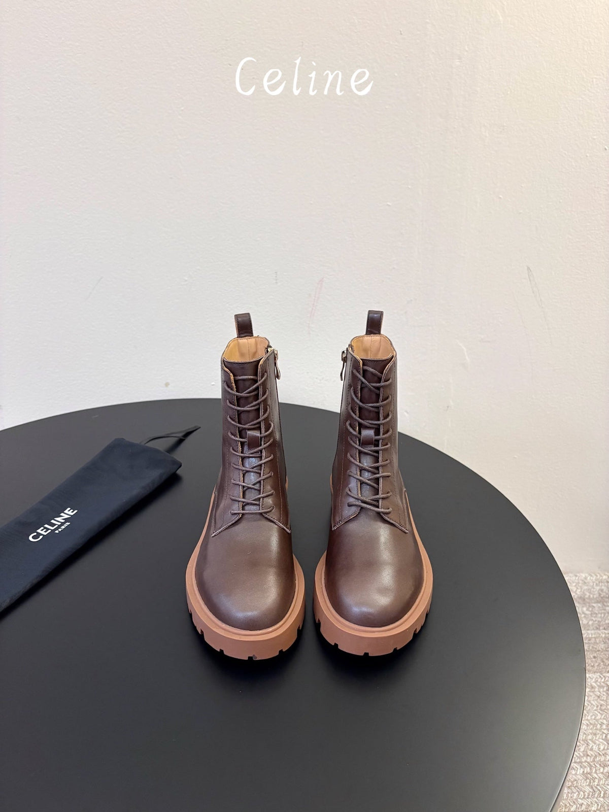 Celine 26s Triomphe Platform Martin Boots Caramel Lambskin 104891